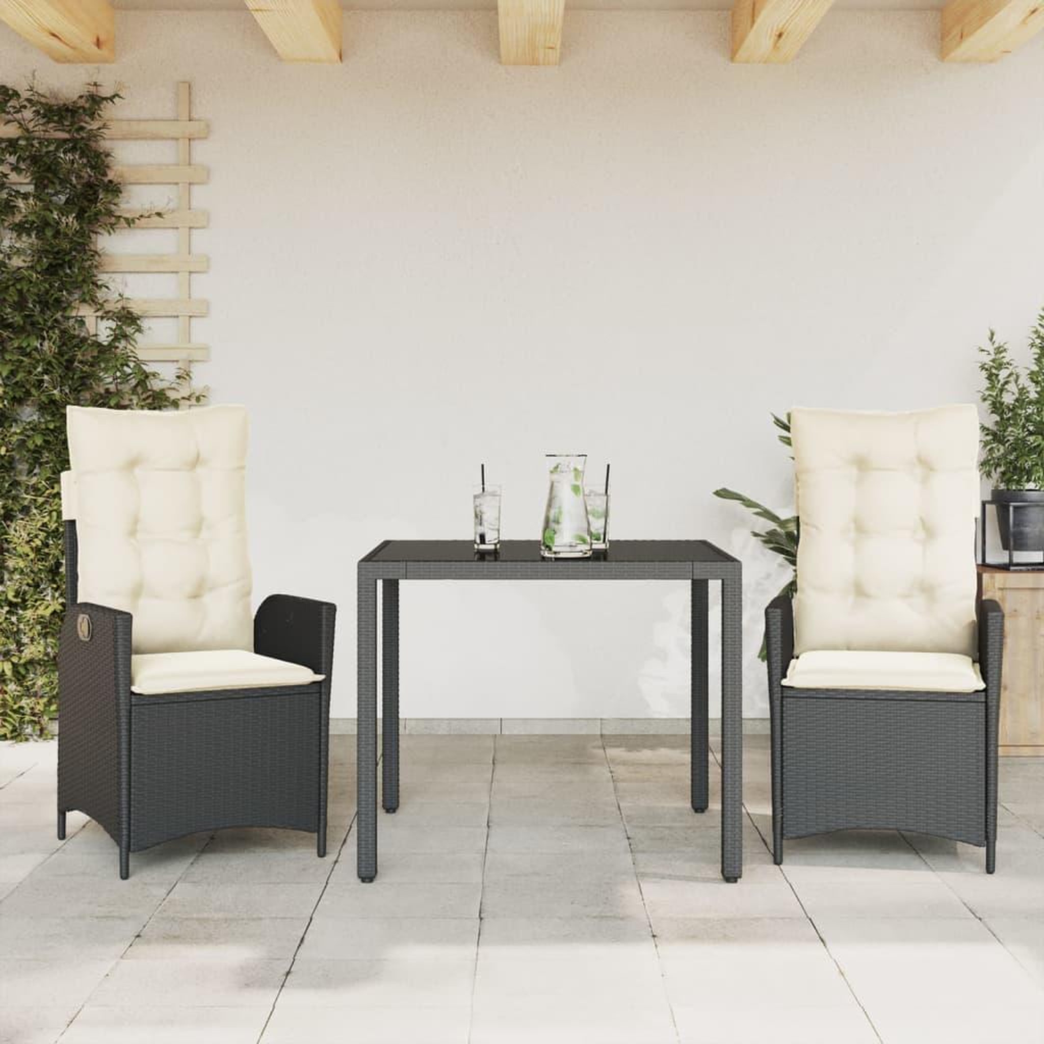 VIDAXL Ensemble a manger de jardin avec coussins 3 pcs Noir