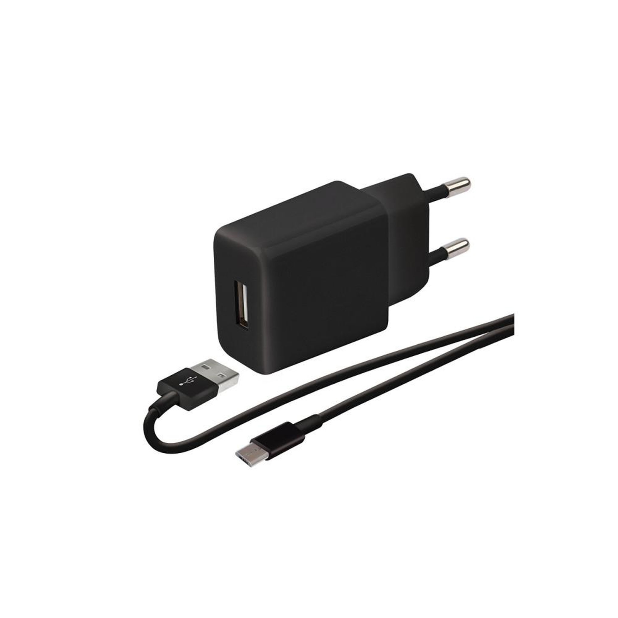 Chargeur mural téléphone kit USB-A vers Micro-USB 2.0 1 m noir avec prise EU