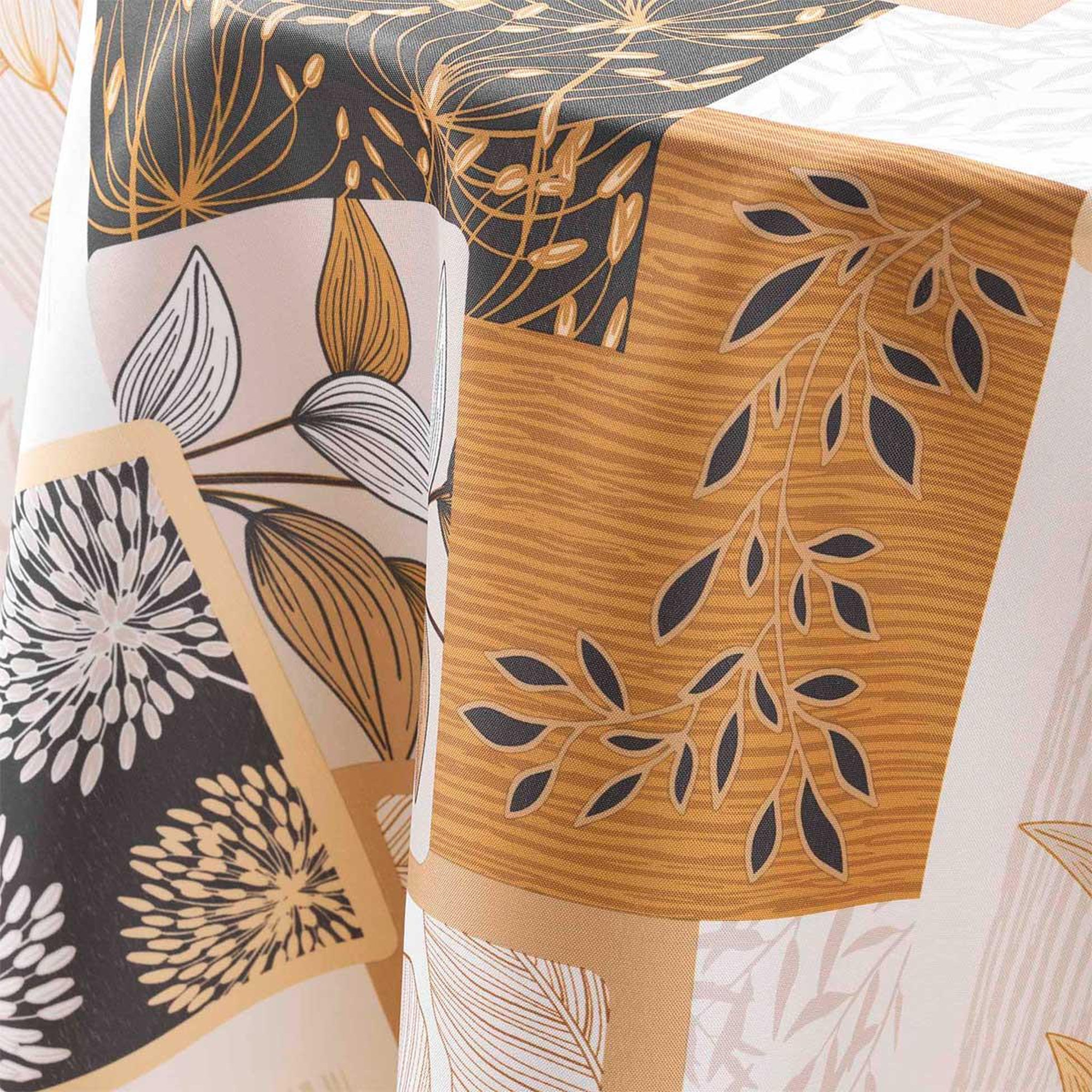 Voir la diapositive 3 : Douceur d'Intérieur Nappe ronde antitache imprimé  faya  180cm naturel