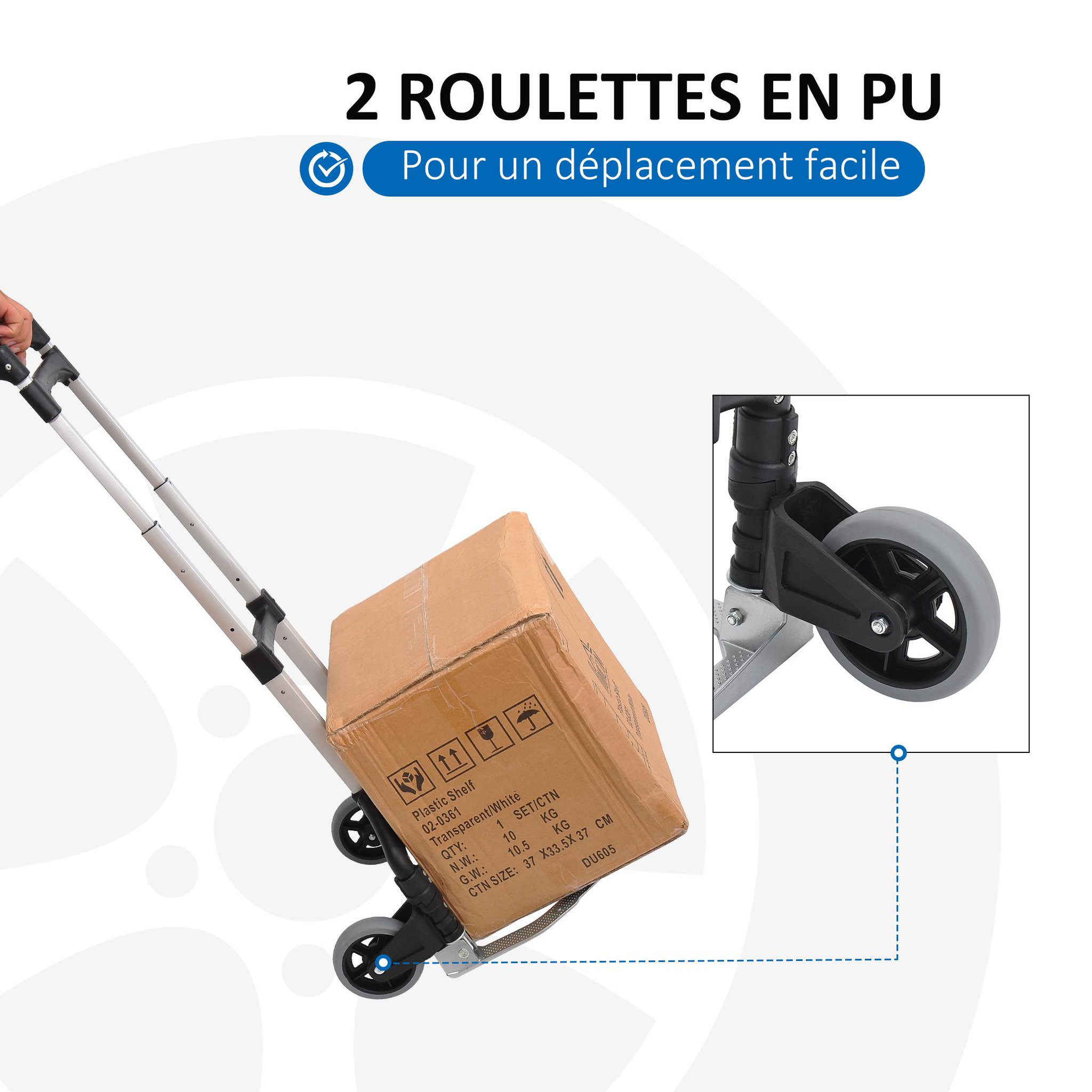 Voir la diapositive 6 : HOMCOM Chariot diable pliable leger telescopique charge 70kg en aluminium argent-noir