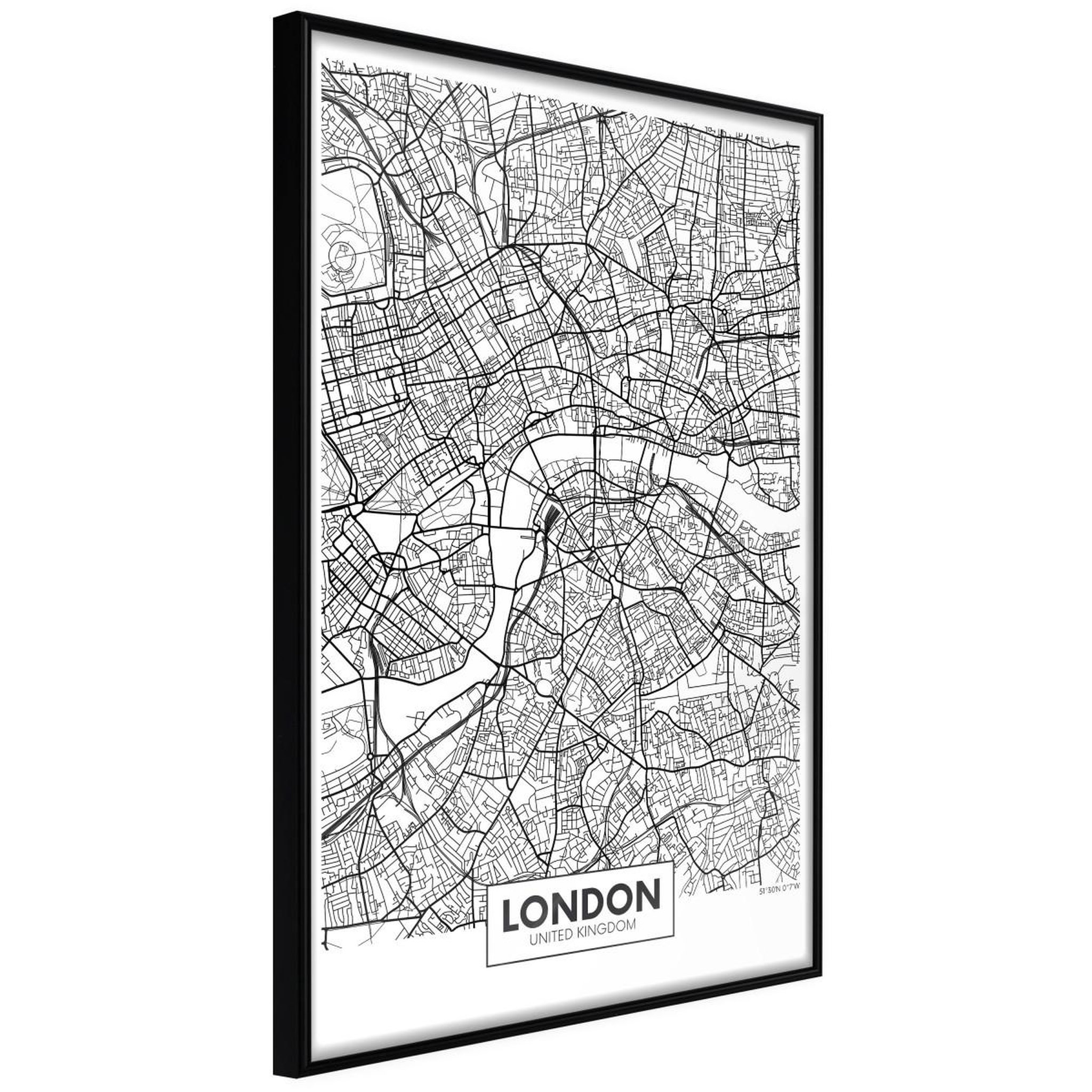 Paris Prix Affiche murale encadrée  city map london. Coloris disponibles : Jaune, Noir