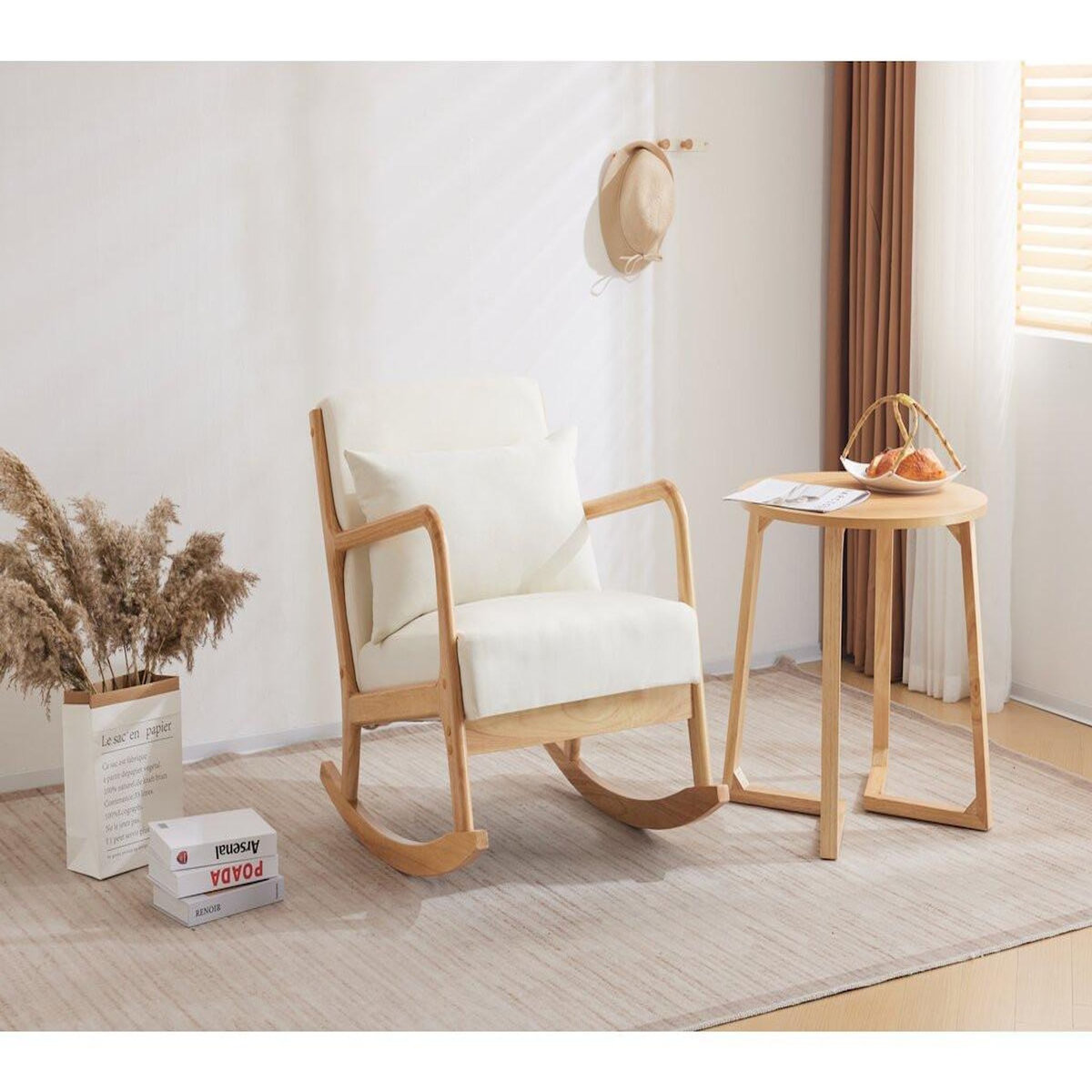 Habitat et Jardin Fauteuil à bascule style scandinave bouclette et bois   Clinton   - Beige