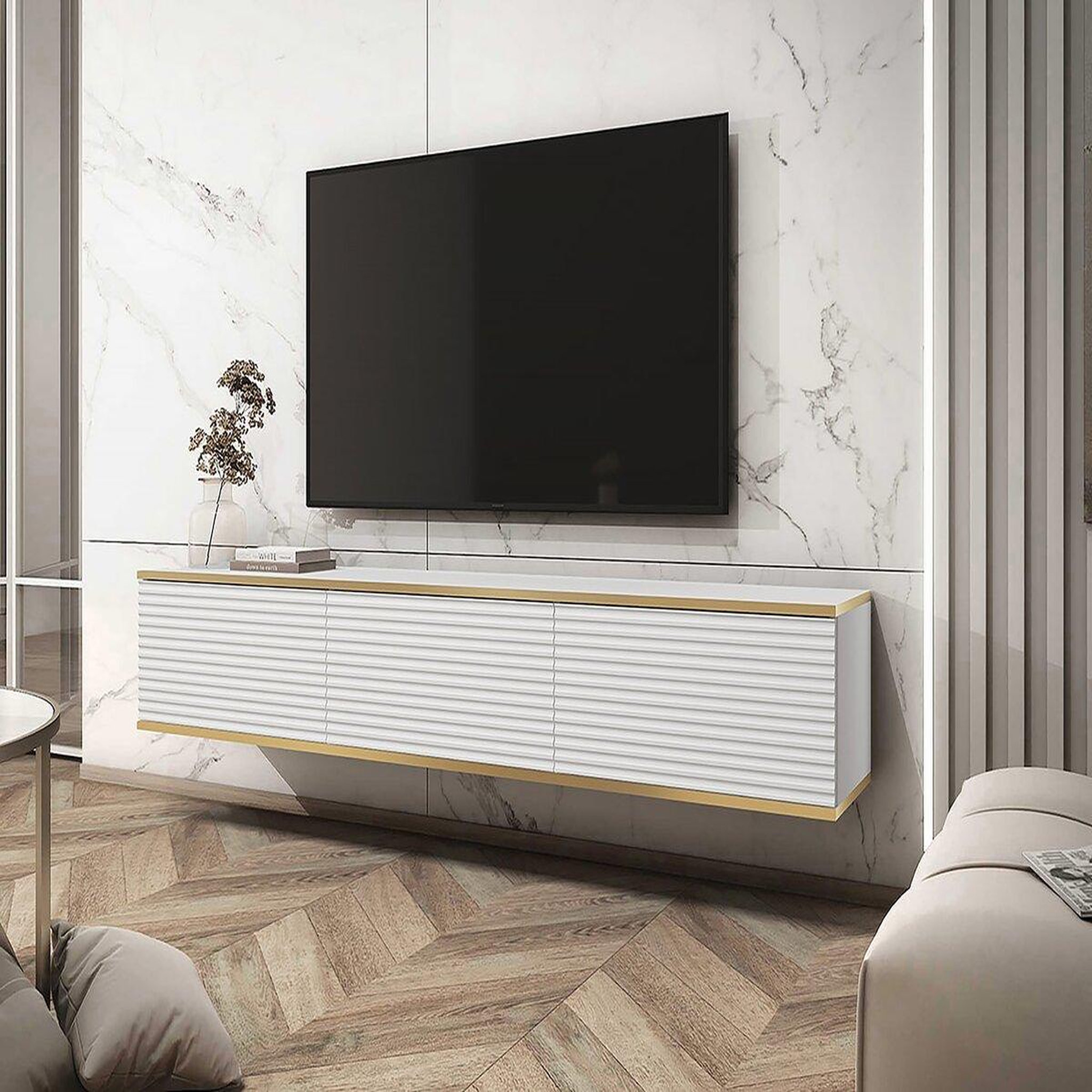 Voir la diapositive 2 : Habitat et Jardin Meuble TV suspendu 175 x 30 x 32 cm  Oni   - Blanc
