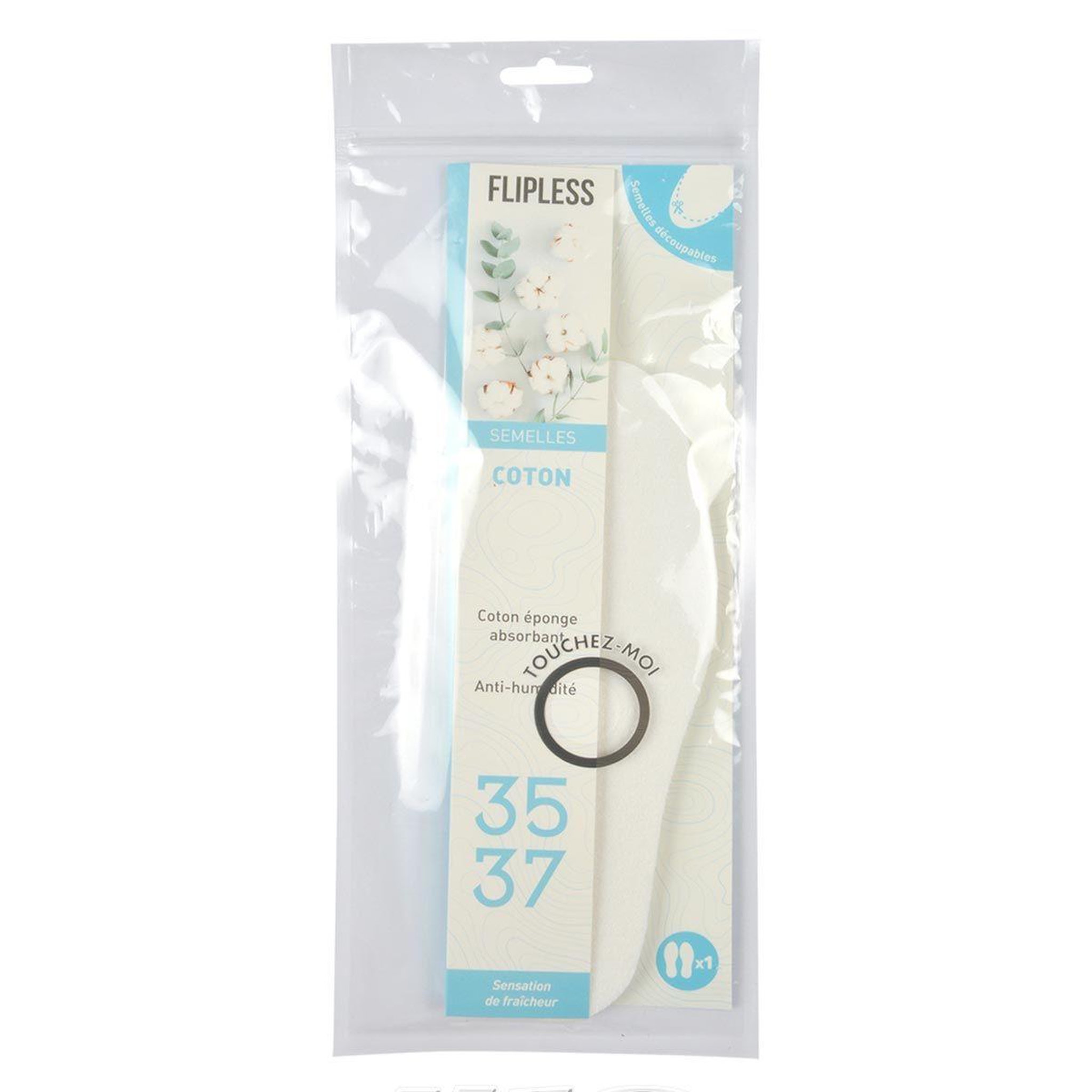 Voir la diapositive 2 : FLIPLESS Semelles chaussures  coton  taille 35/37 blanc