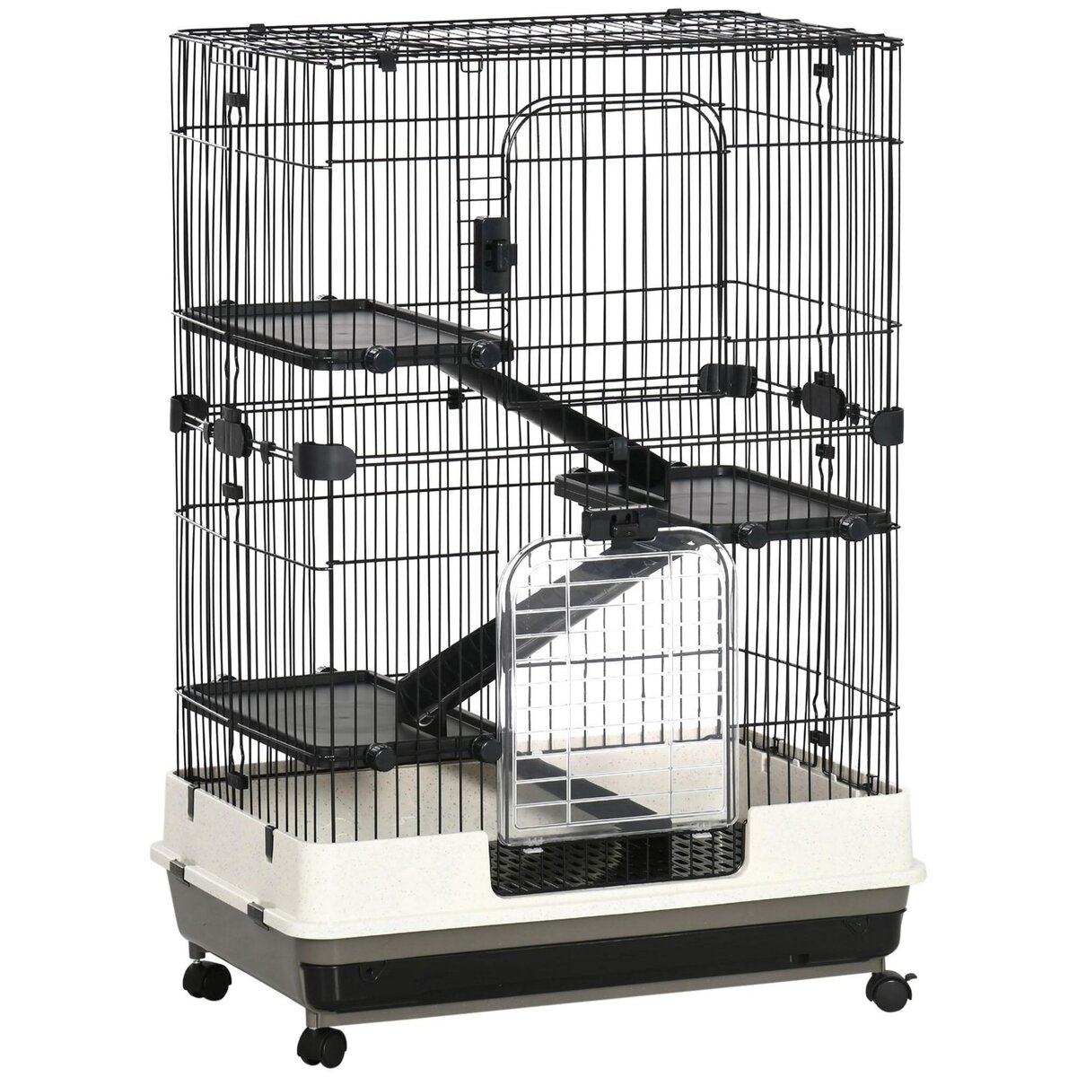PAWHUT Cage pour cochons d'Inde chinchilla rongeur sur roulettes - 3 étages, 2 portes, trappe, plateau déjection - noir gris
