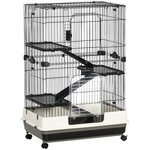 PAWHUT Cage pour cochons d'Inde chinchilla rongeur sur roulettes - 3 étages, 2 portes, trappe, plateau déjection - noir gris