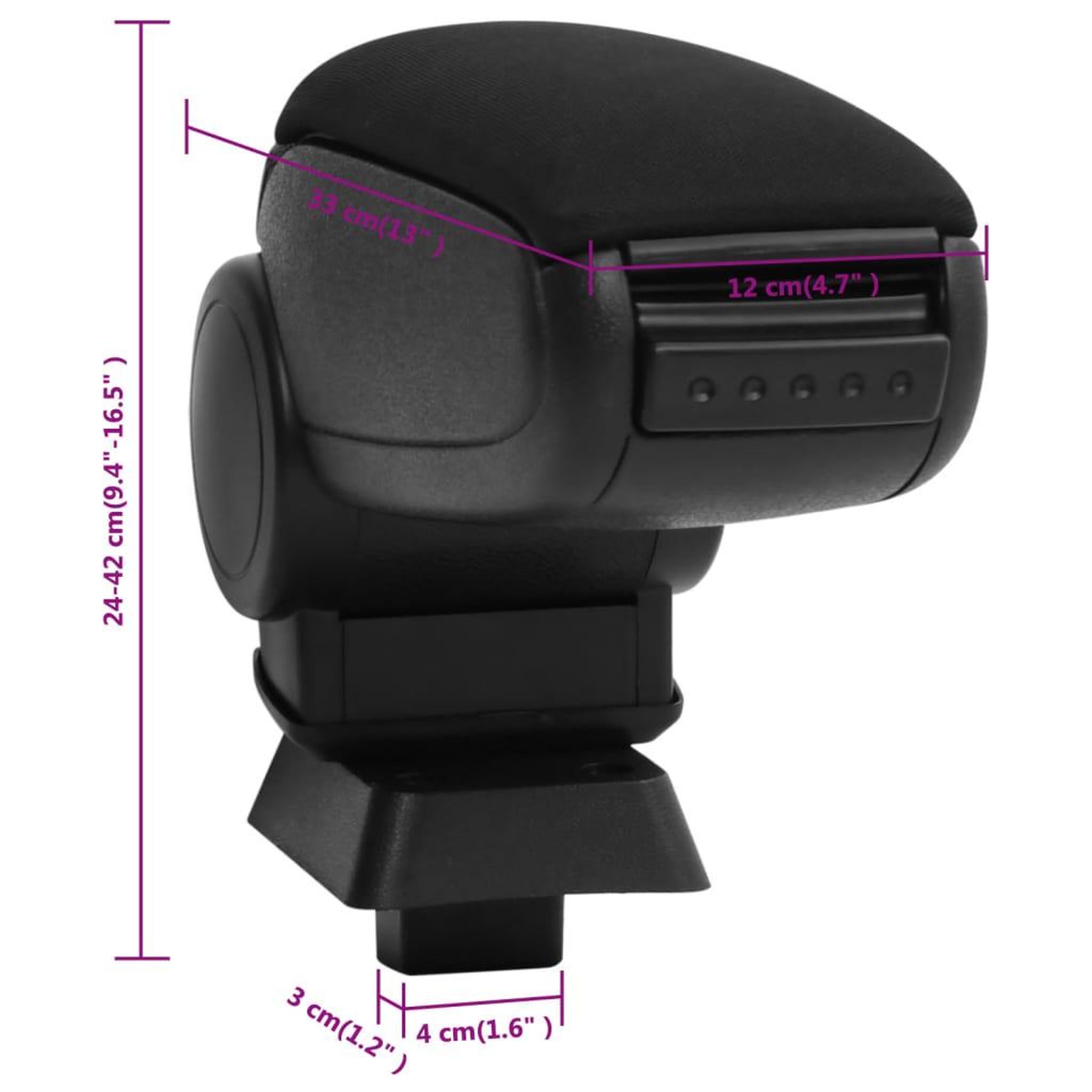 Voir la diapositive 6 : VIDAXL Accoudoir de voiture noir 12x33x(24-42) cm ABS