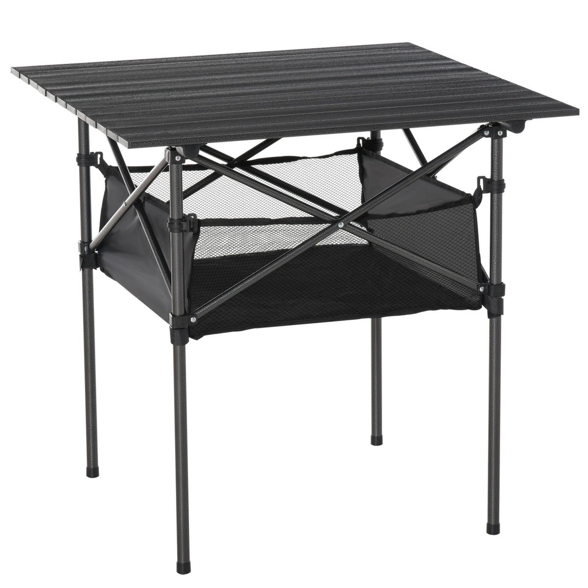 OUTSUNNY Table pliante table de camping table de jardin filet rangement + sac transport plateau alu. châssis métal époxy noir