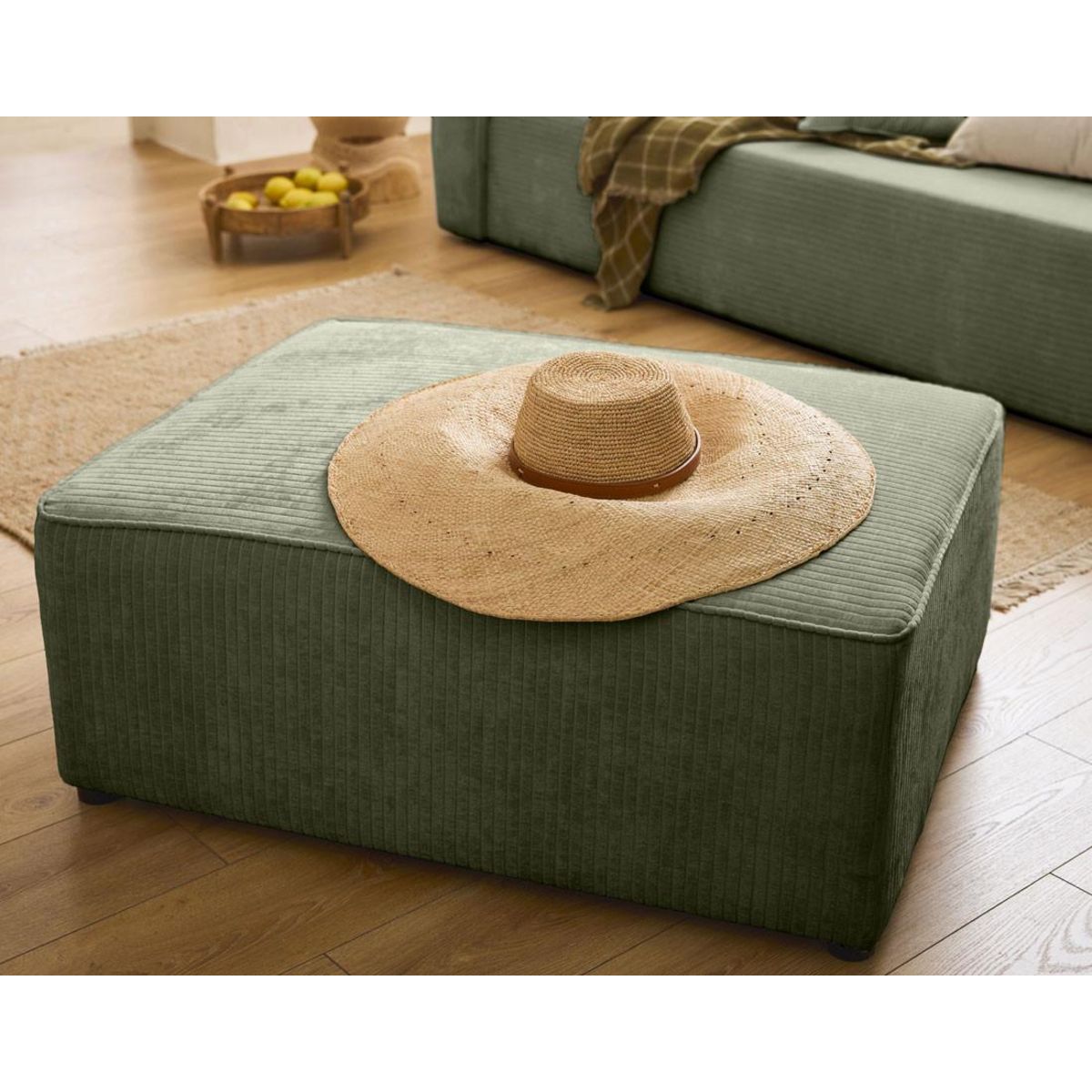 BEST MOBILIER Topaze - pouf - en velours côtelé plat