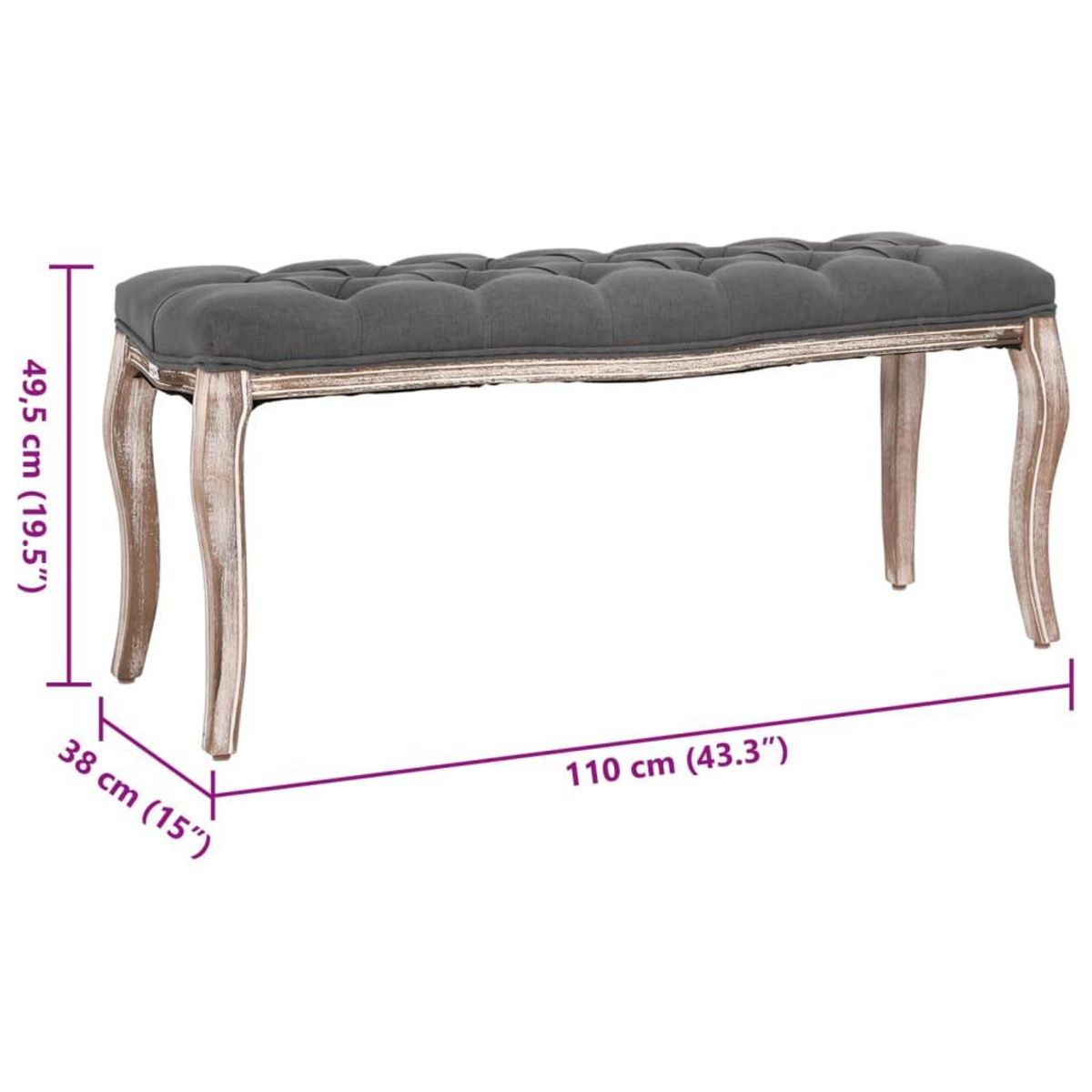 VIDAXL Banc Lin Bois solide 110x38x48 cm Gris fonce