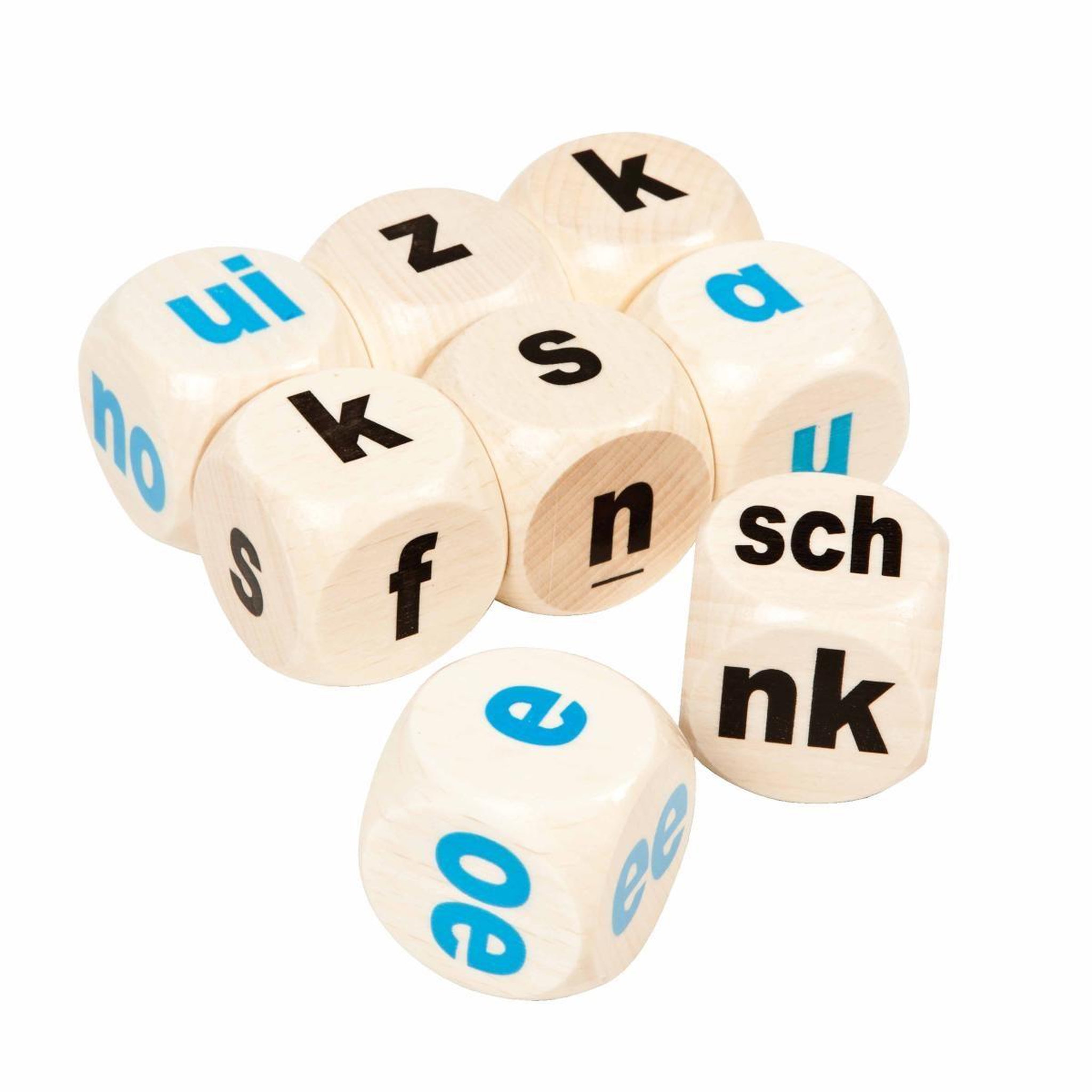 Voir la diapositive 2 : EDUCO Dé - lettres et graphèmes — 30 mm — 8 pièces