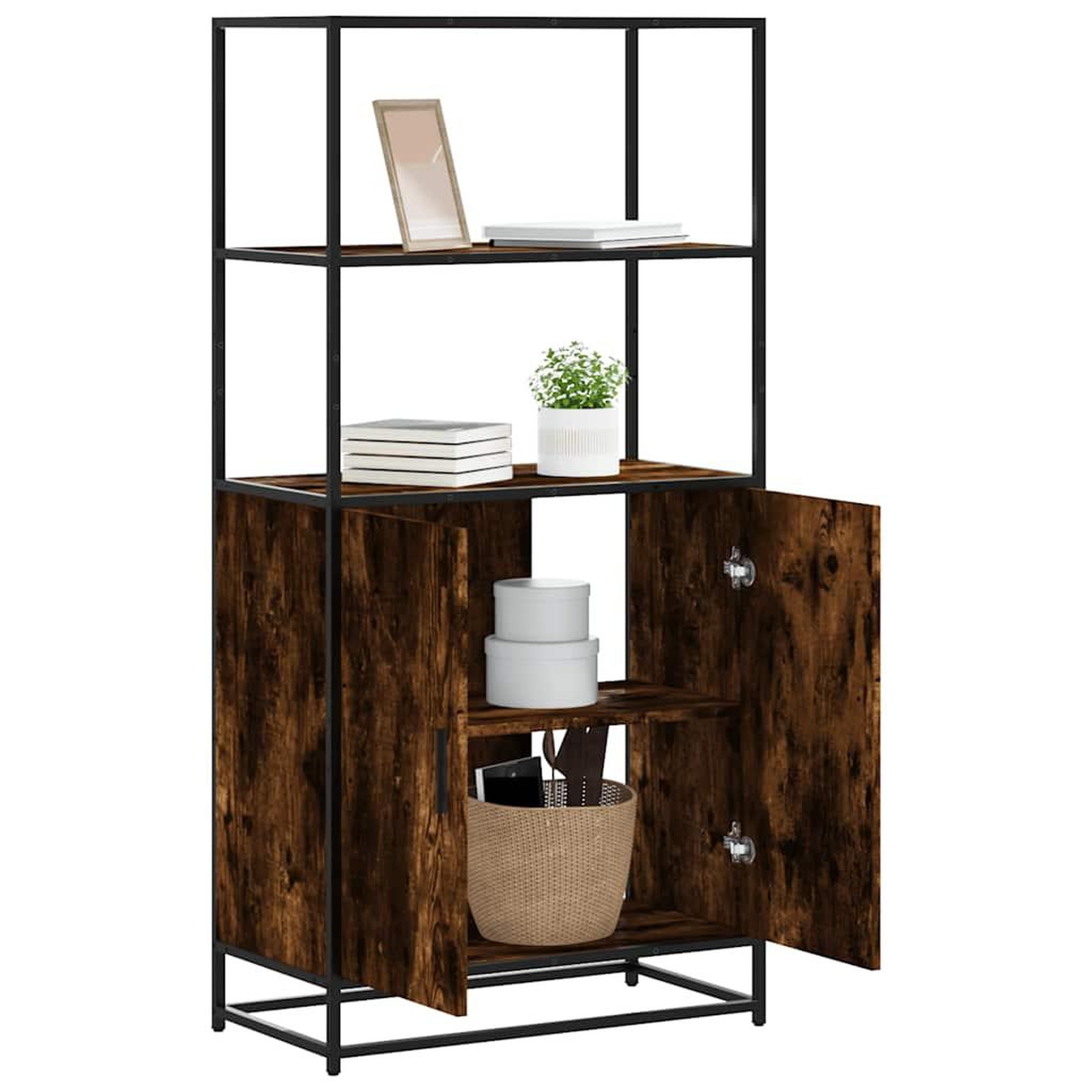 VIDAXL Buffet haut chene fume 68x35x139 cm bois d'ingenierie metal