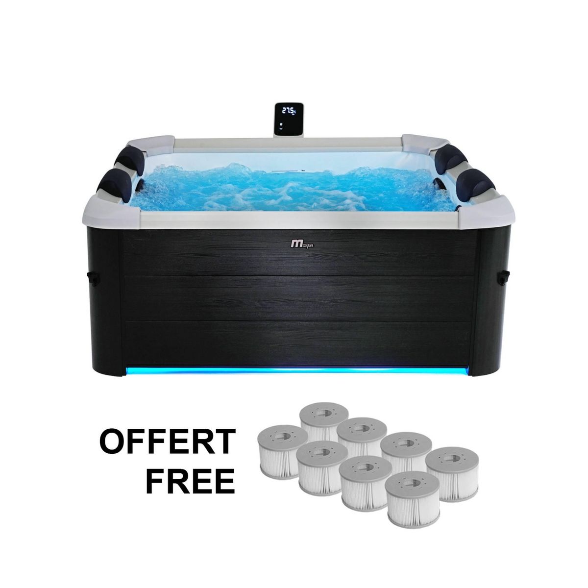 MSpa Spa rigide MSPA 6 places 4 coussins hydromassages. 8 filtres et bâche incluse 160 cm x 65 cm