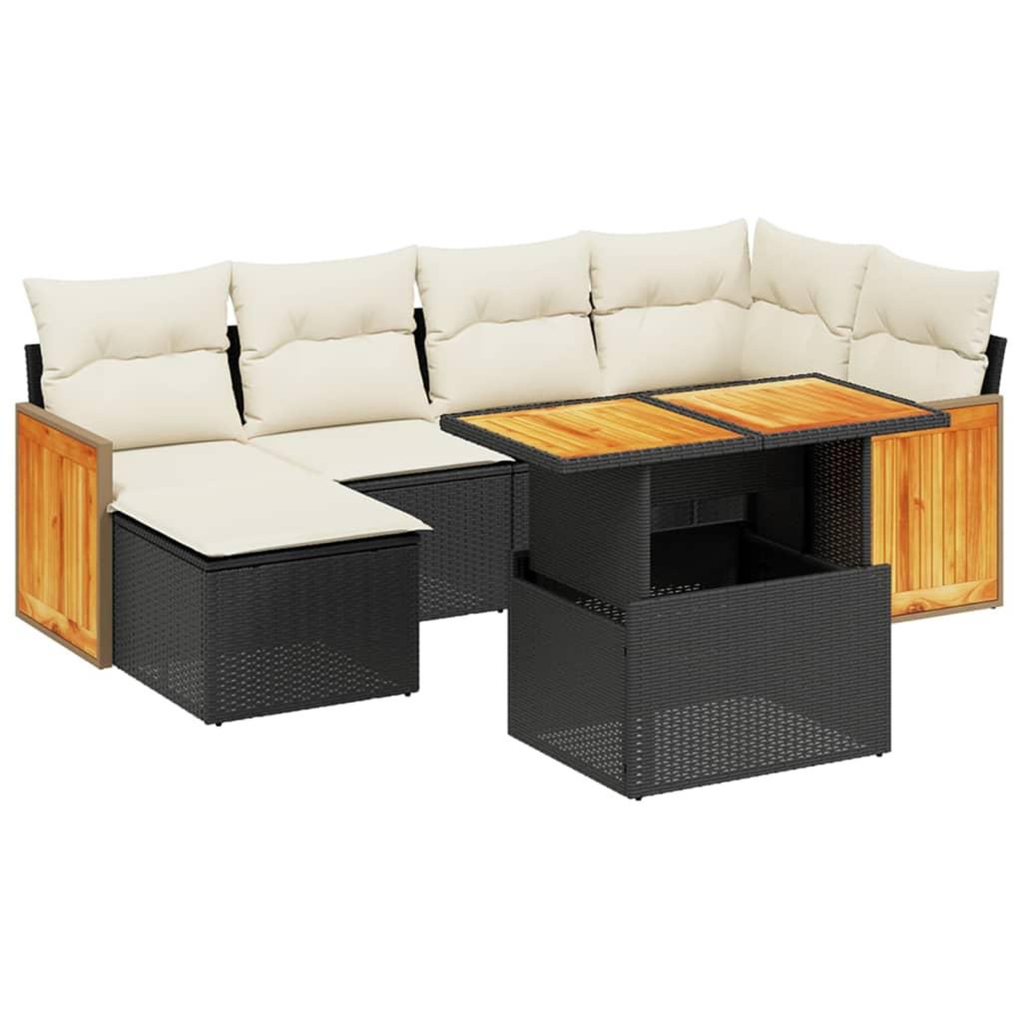 Voir la diapositive 2 : VIDAXL Salon de jardin 7 pcs avec coussins noir resine tressee