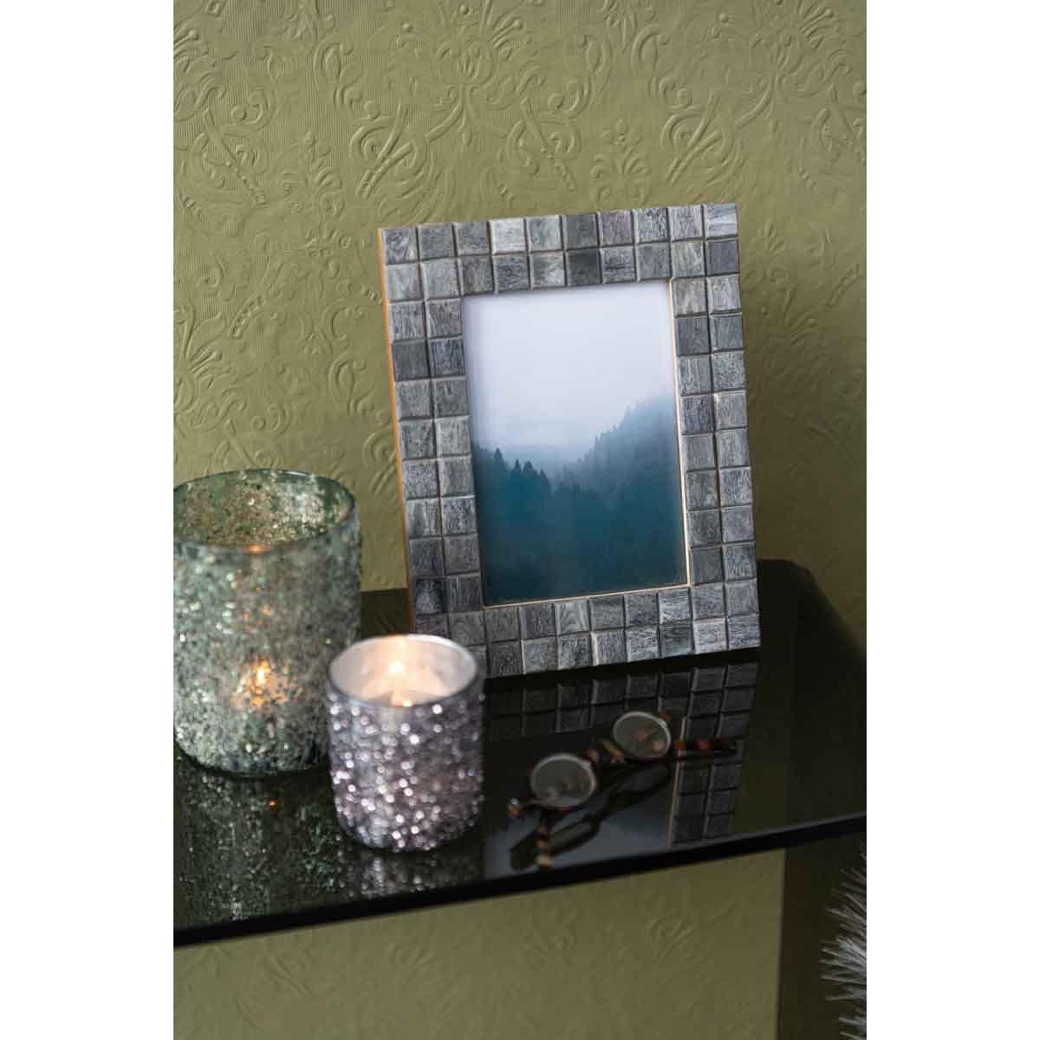 Voir la diapositive 3 : J-LINE Cadre Photo Déco  Motif Carré  10x15cm Gris