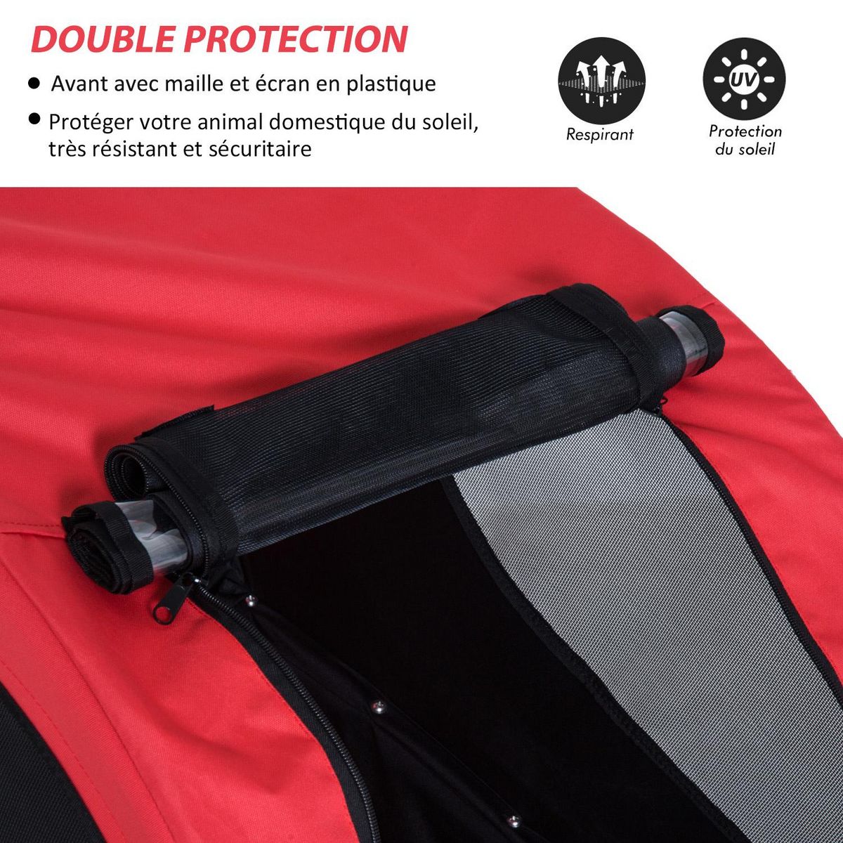 PAWHUT Remorque velo pour chien animaux avec 8 reflecteurs drapeau rouge noir