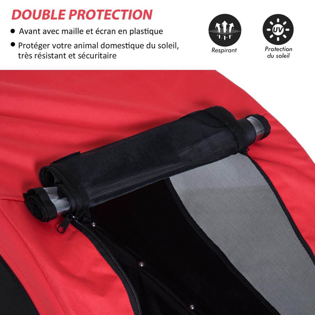 PAWHUT Remorque velo pour chien animaux avec 8 reflecteurs drapeau rouge noir