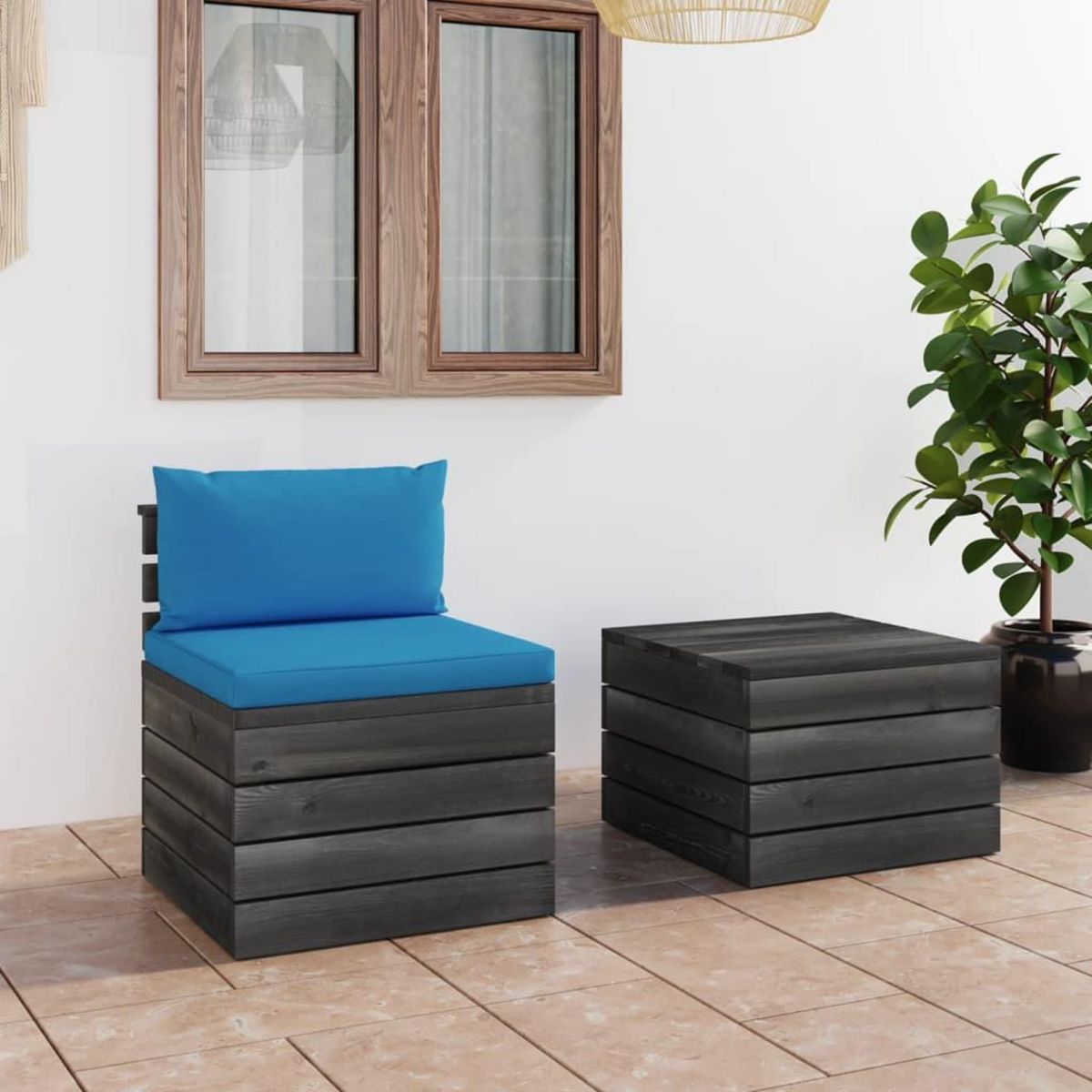VIDAXL Salon palette de jardin 2 pcs avec coussins Bois de pin massif
