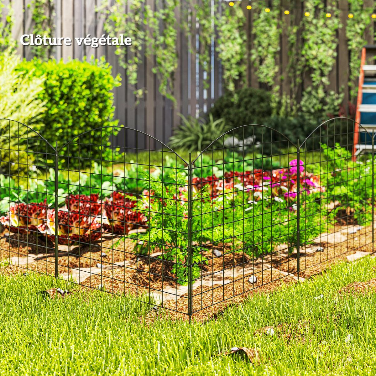 OUTSUNNY Lot de 6 panneaux de clôture de jardin dim. totales 4,60L x 0,97H m acier thermolaqué noir