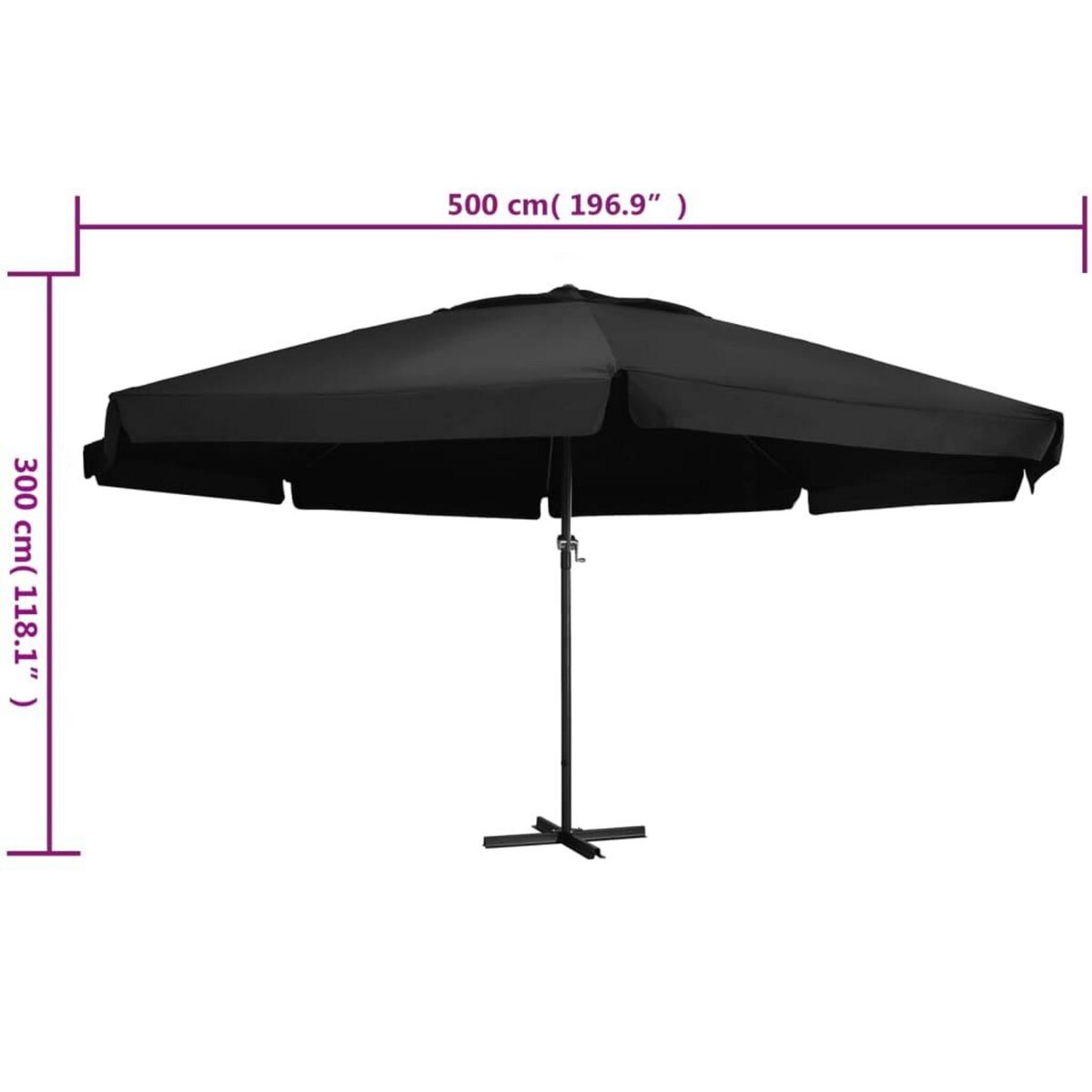 VIDAXL Parasol de jardin avec mat en aluminium 500 cm noir
