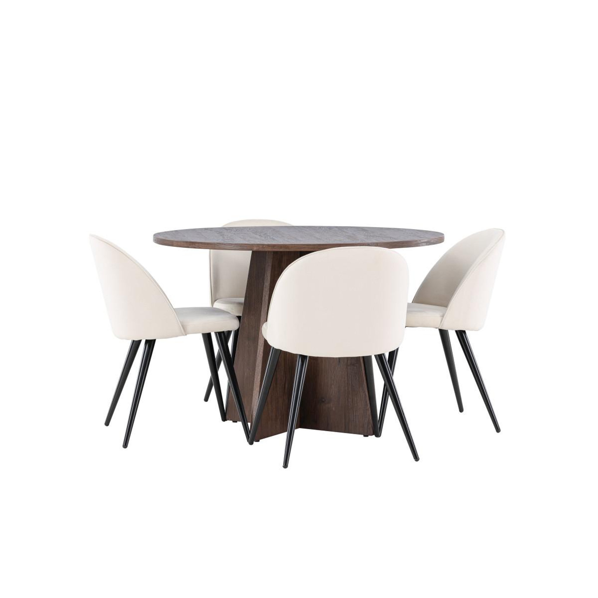 Voir la diapositive 2 : Paris Prix Ensemble table à manger & 4 chaises  bootcut & velvet  110cm moka & beige