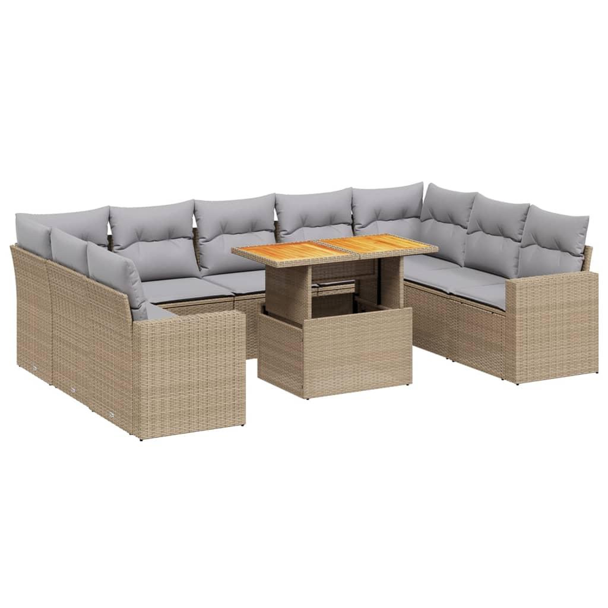 Voir la diapositive 2 : VIDAXL Salon de jardin avec coussins 10 pcs beige resine tressee