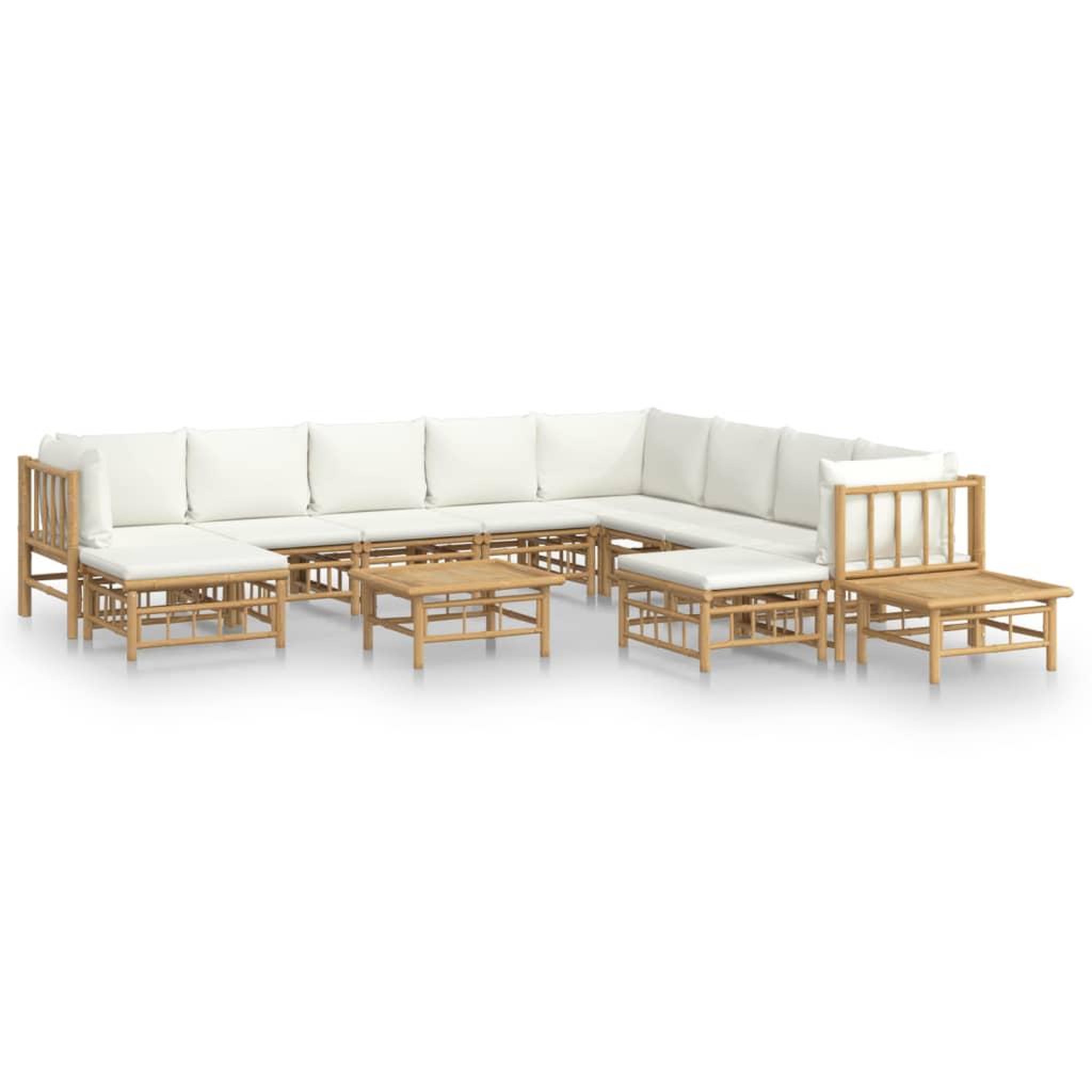 Voir la diapositive 2 : VIDAXL Salon de jardin 12 pcs avec coussins blanc creme bambou