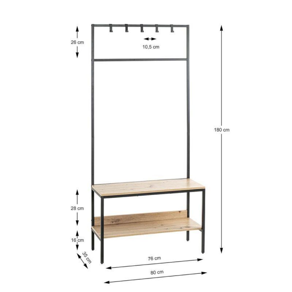 Paris Prix Meuble d'Entrée Vestiaire  Miranda  180cm Chêne & Noir