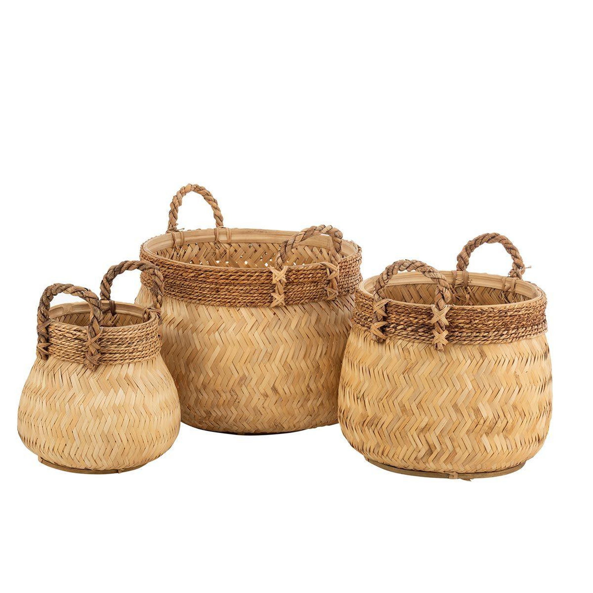 J-LINE Lot de 3 Paniers Déco  Handle  58cm Naturel