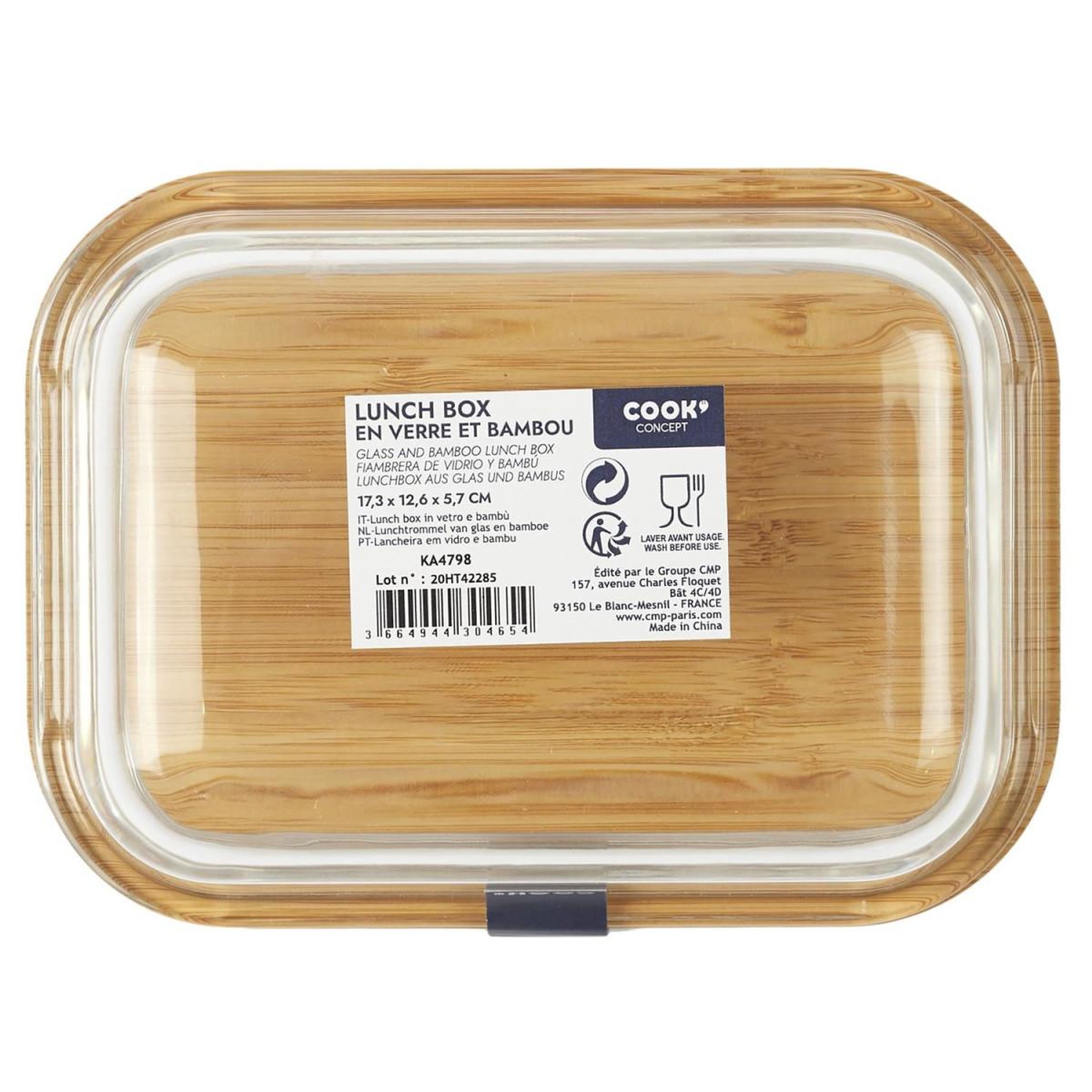 Voir la diapositive 3 : COOK CONCEPT Lunch box verre & bambou  repas  52cl transparent