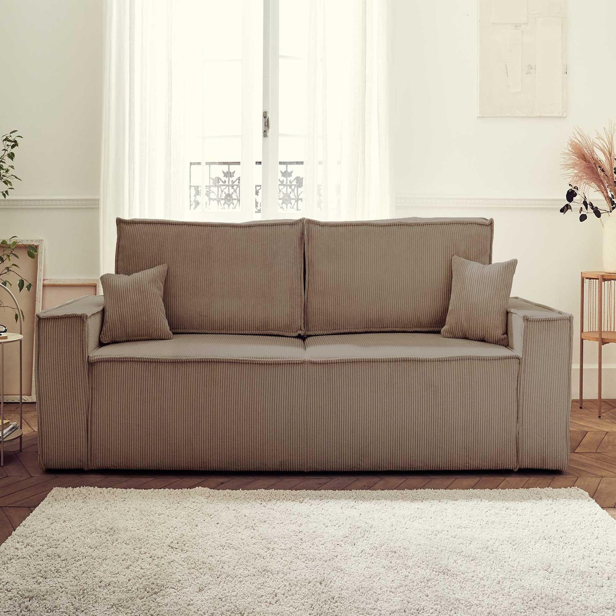 BEST MOBILIER Dellia - canapé 3 places convertible - avec coffre - en velours côtelé - style contemporain