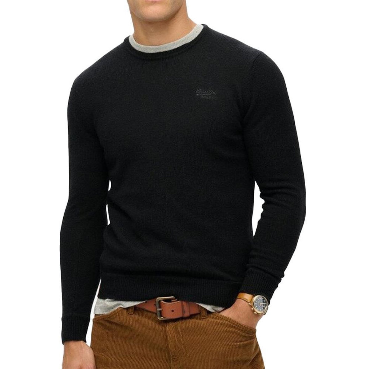SUPERDRY Pull Noir Homme Superdry Essential Slim Fit Crew Jumper