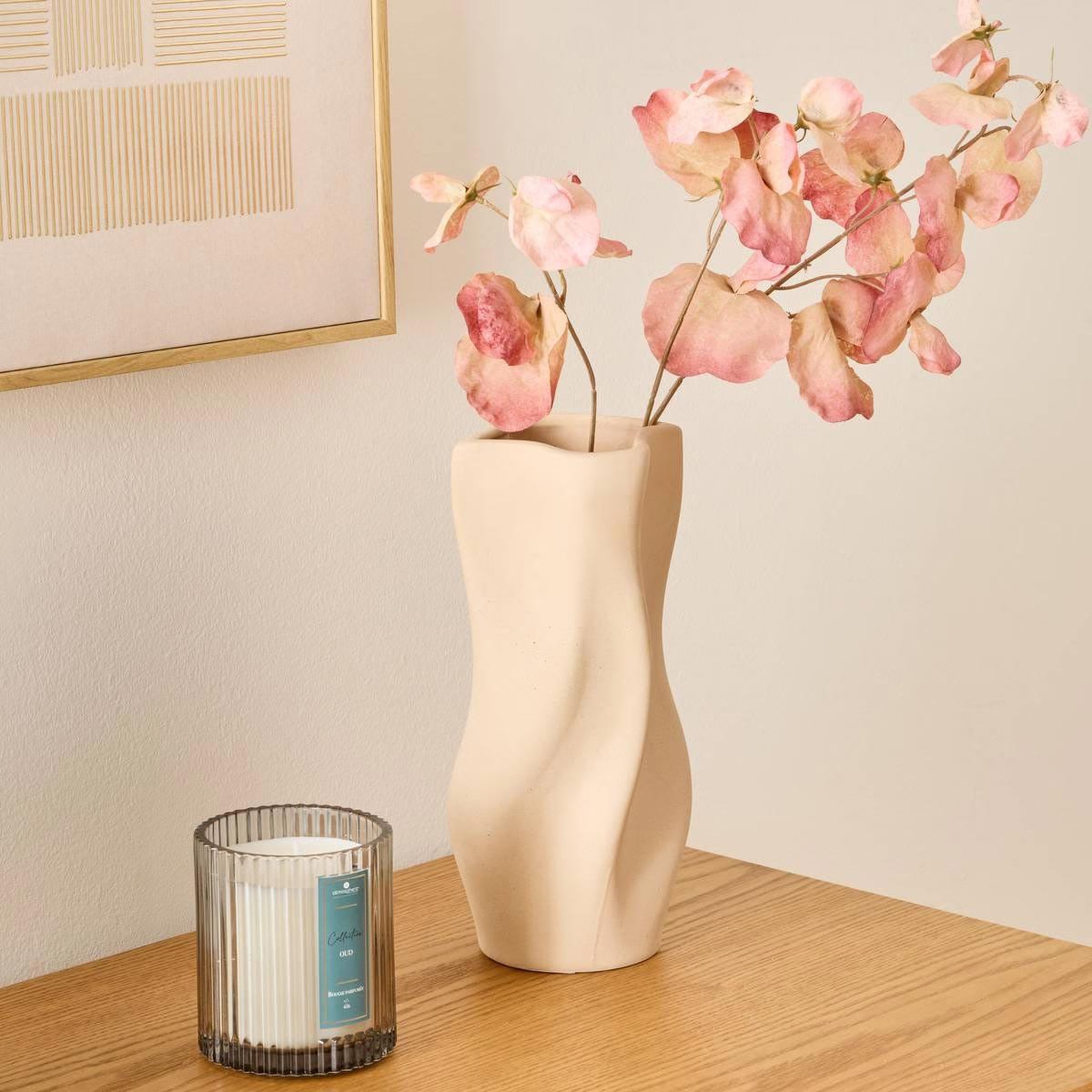 Voir la diapositive 3 : ATMOSPHERA Vase déco en dolomite  grigor  25cm beige