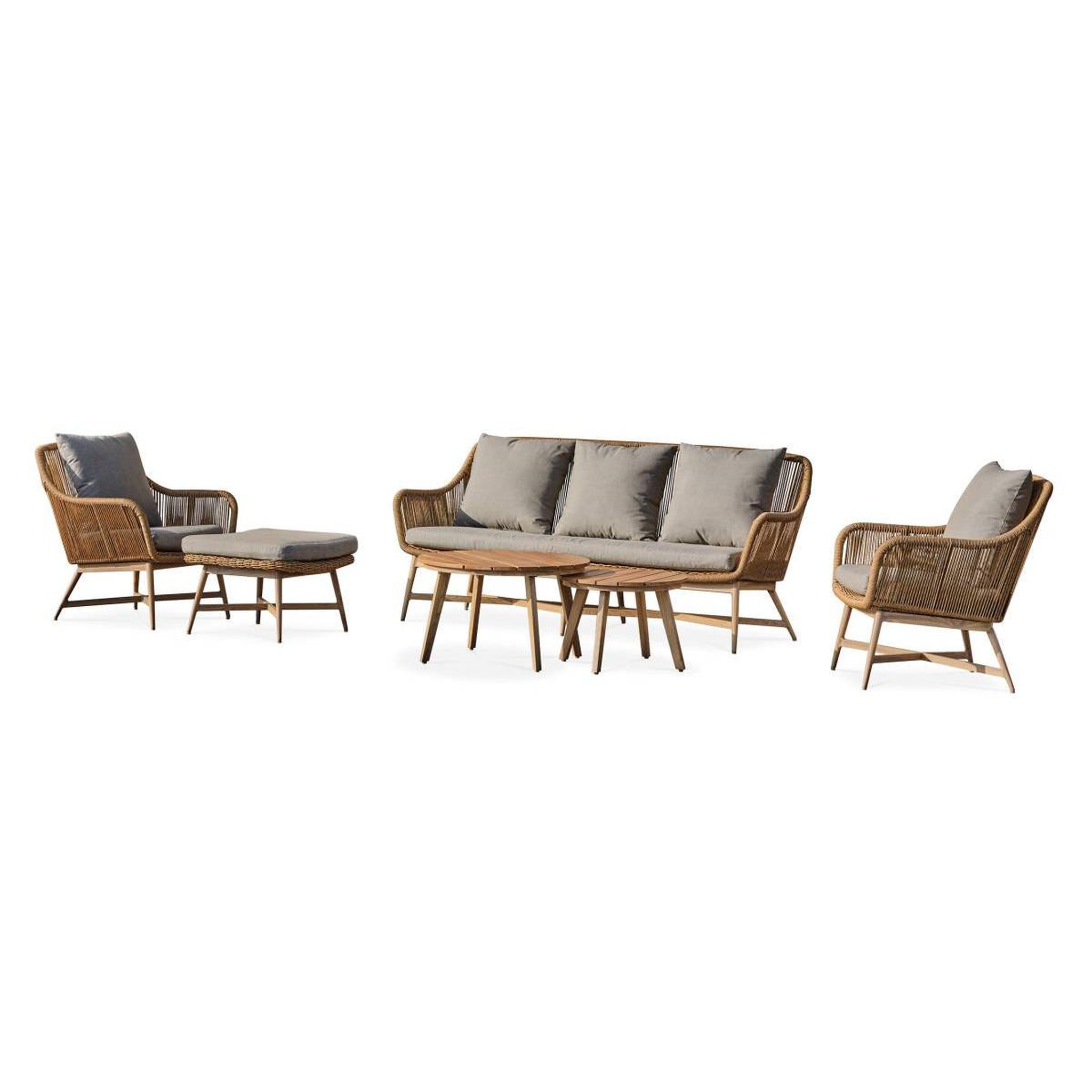 Voir la diapositive 2 : DCB GARDEN Salon de Jardin 5 Places  Palmas  188cm Naturel & Gris