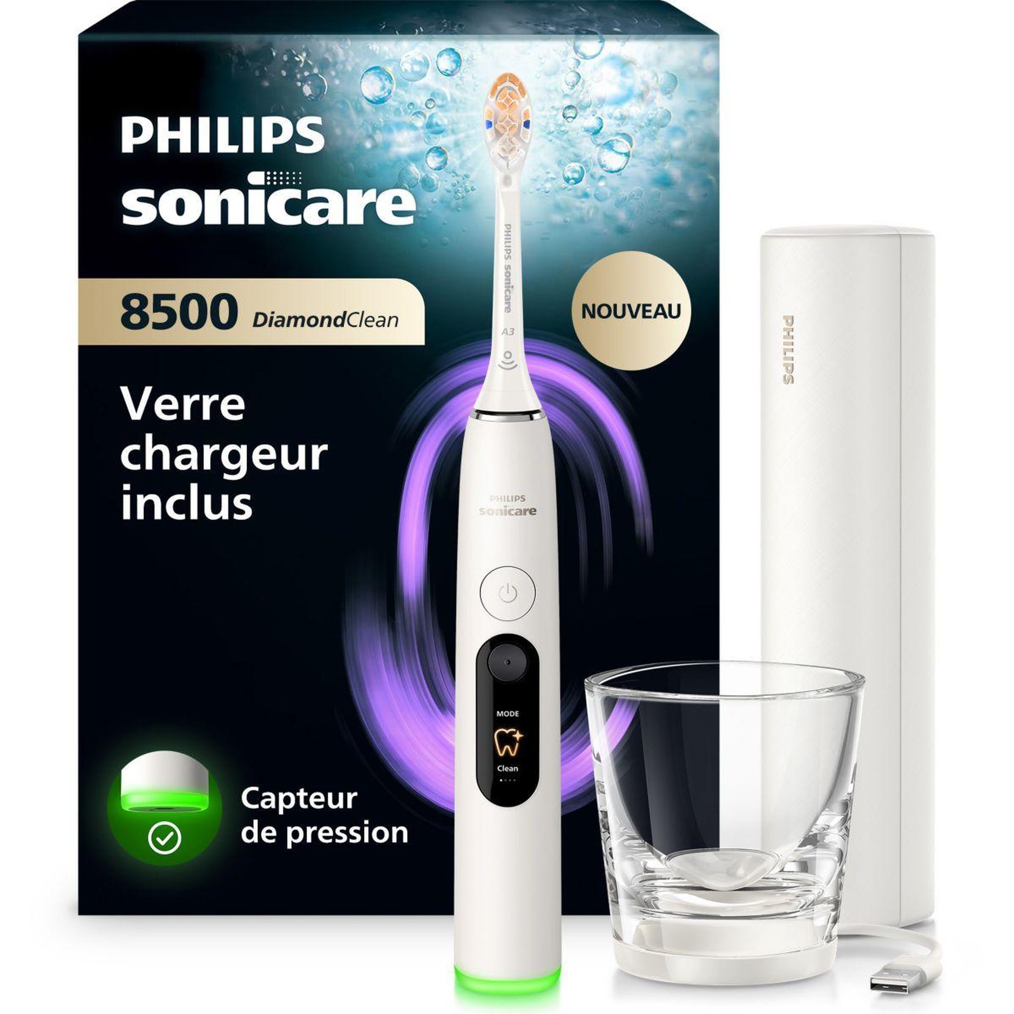 Philips Brosse à dents électrique Sonicare Série 8500 nouvelle génération HX8513/11 blanche