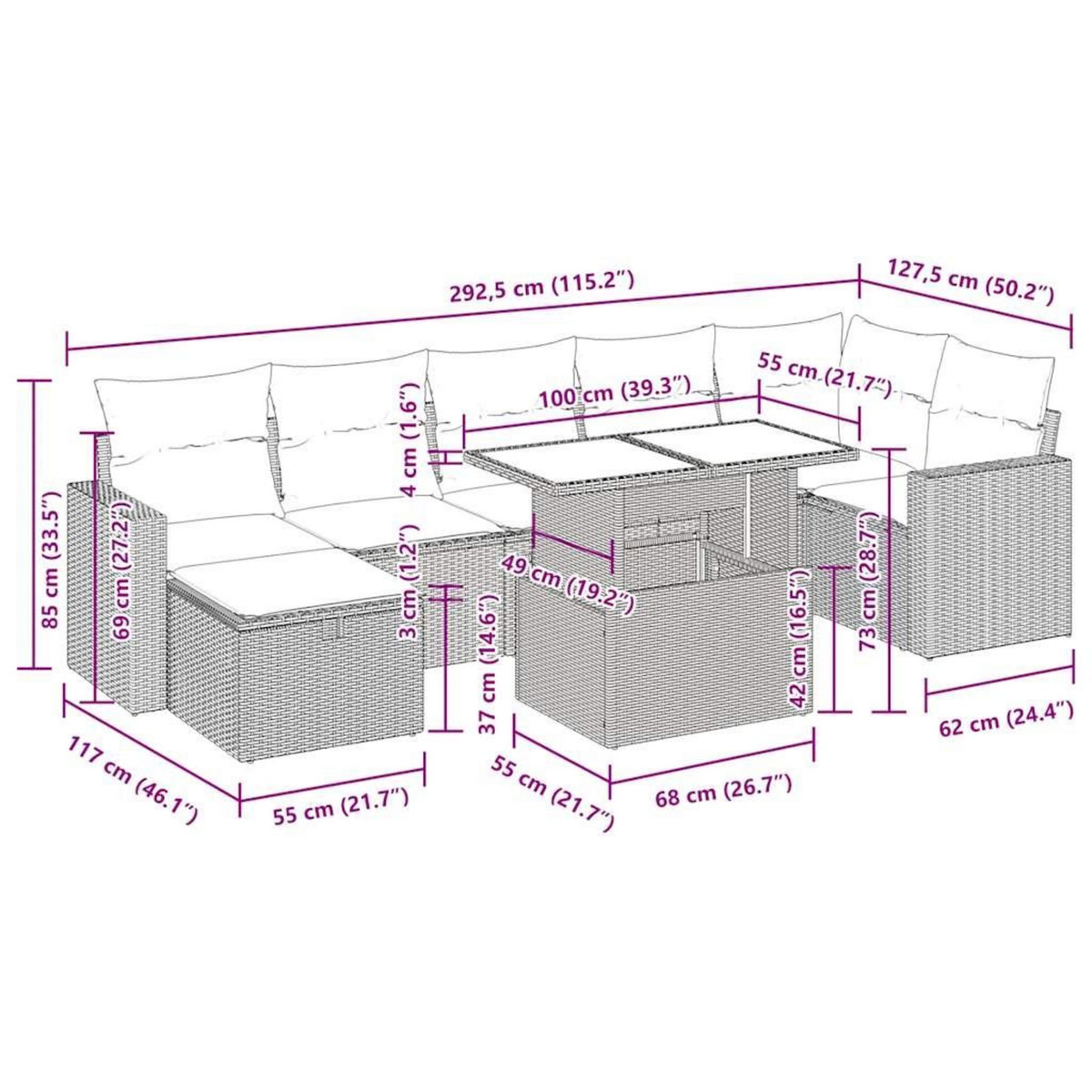 VIDAXL Salon de jardin 8 pcs avec coussins noir resine tressee