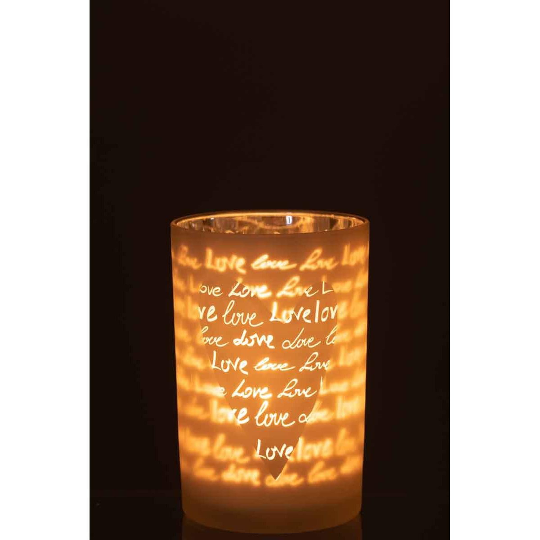 Voir la diapositive 3 : J-LINE Photophore en verre  love  18cm blanc