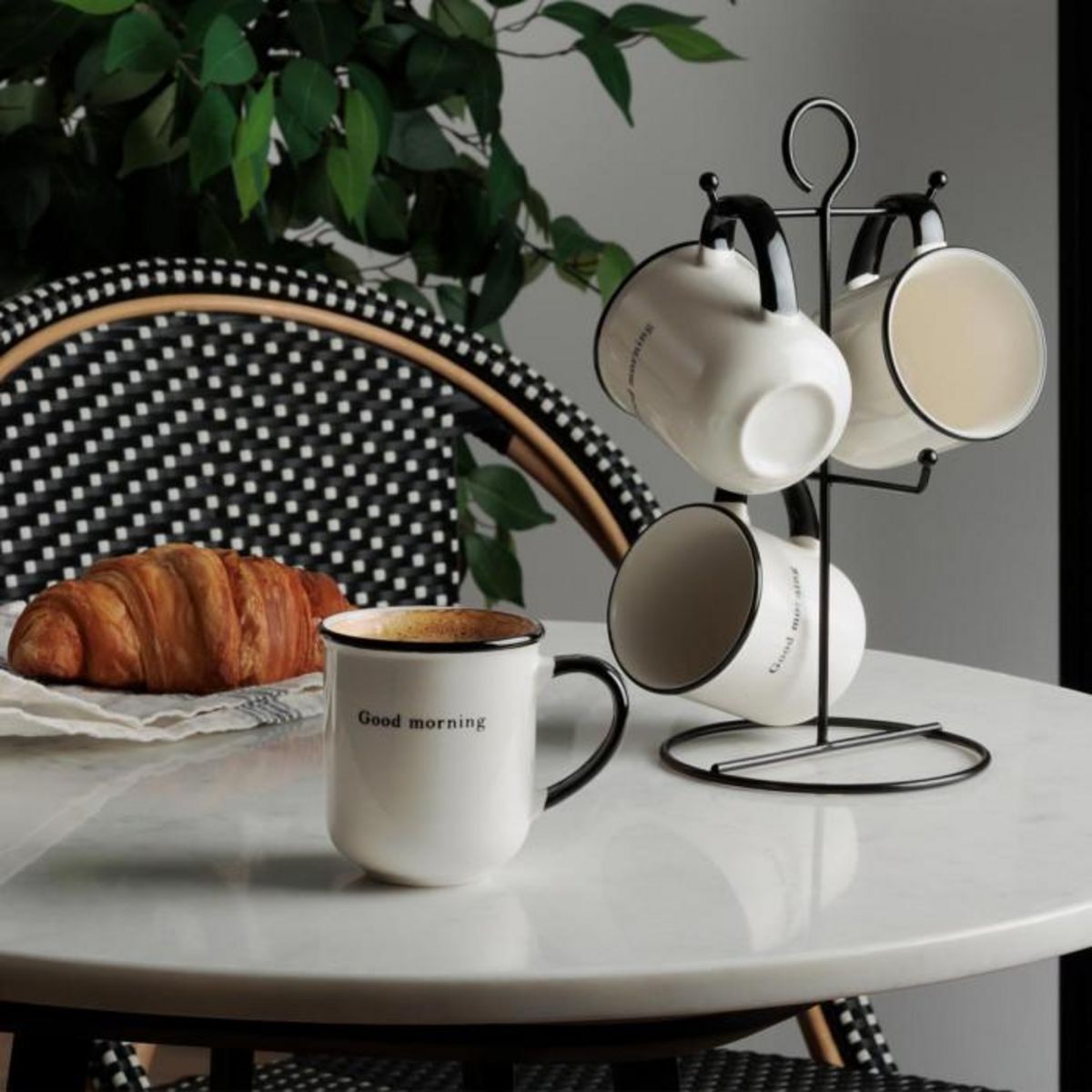 SECRET DE GOURMET Lot de 4 Mugs sur Rack  Alix  20cl Blanc & Noir