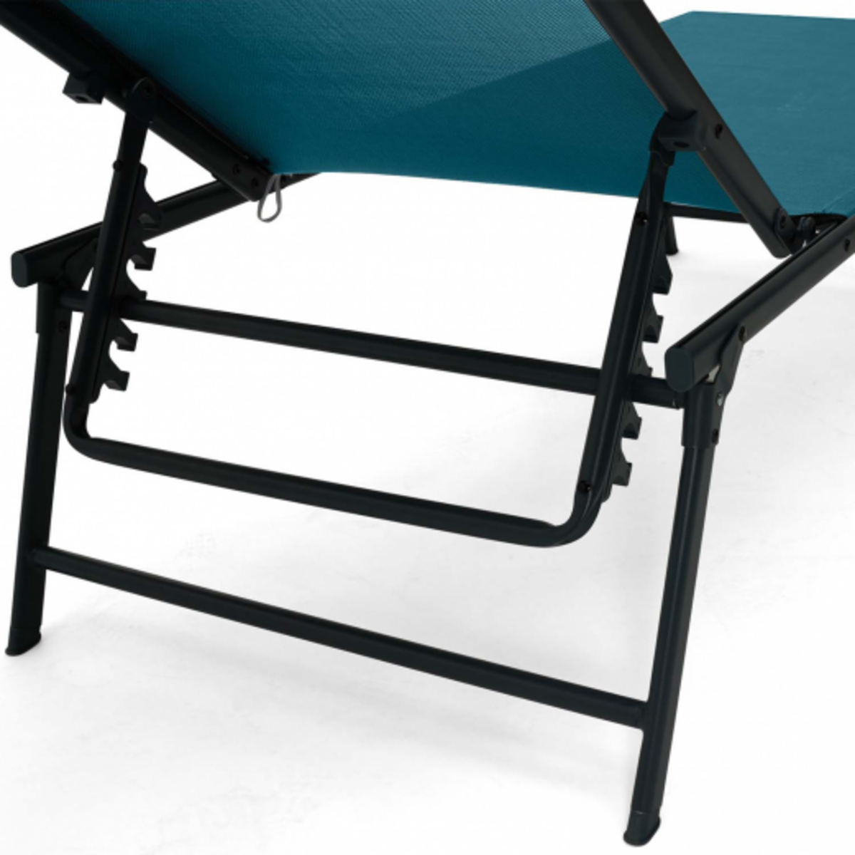 ID MARKET Lot de 2 transats de jardin inclinables KAILUA en acier gris anthracite et toile bleu canard