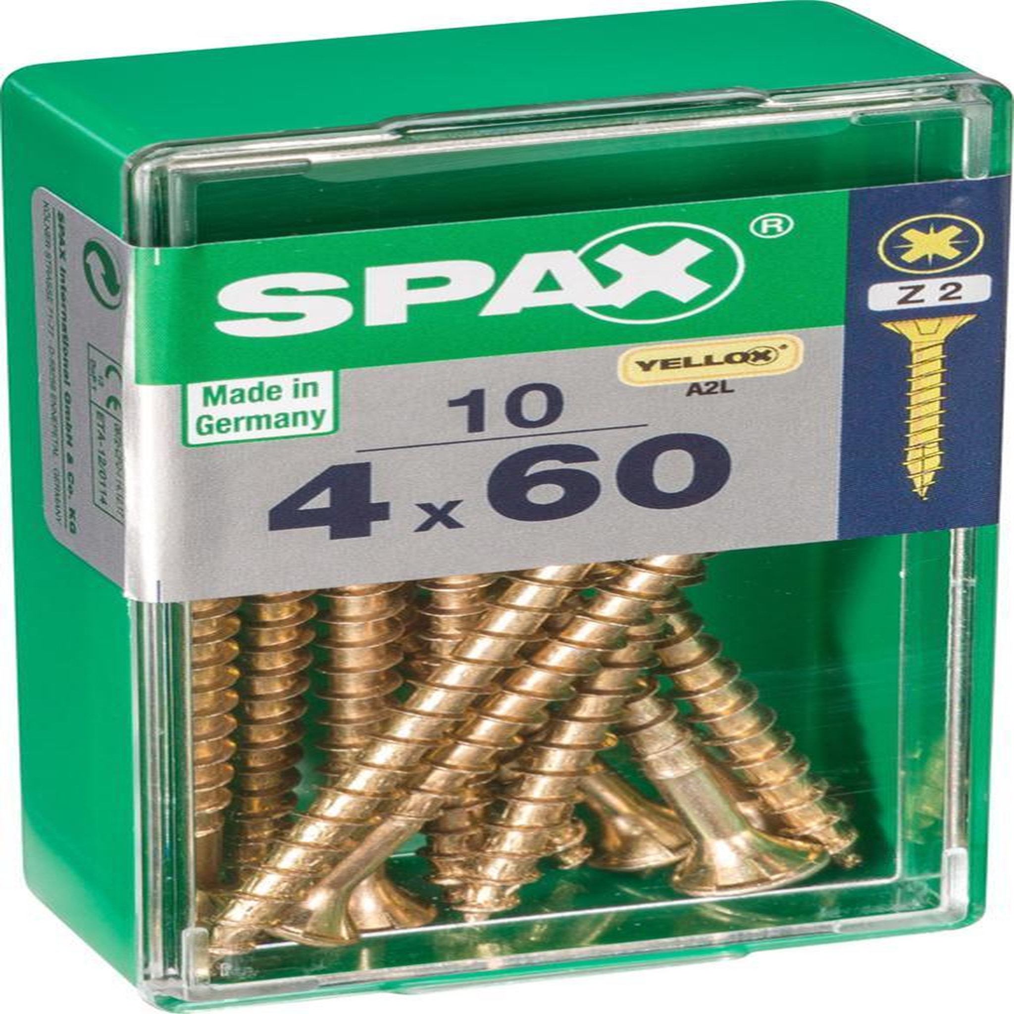 CENTRALE BRICO Lot de 10 vis acier tête fraisée pozidriv SPAX, Diam.4 mm x L.60 mm