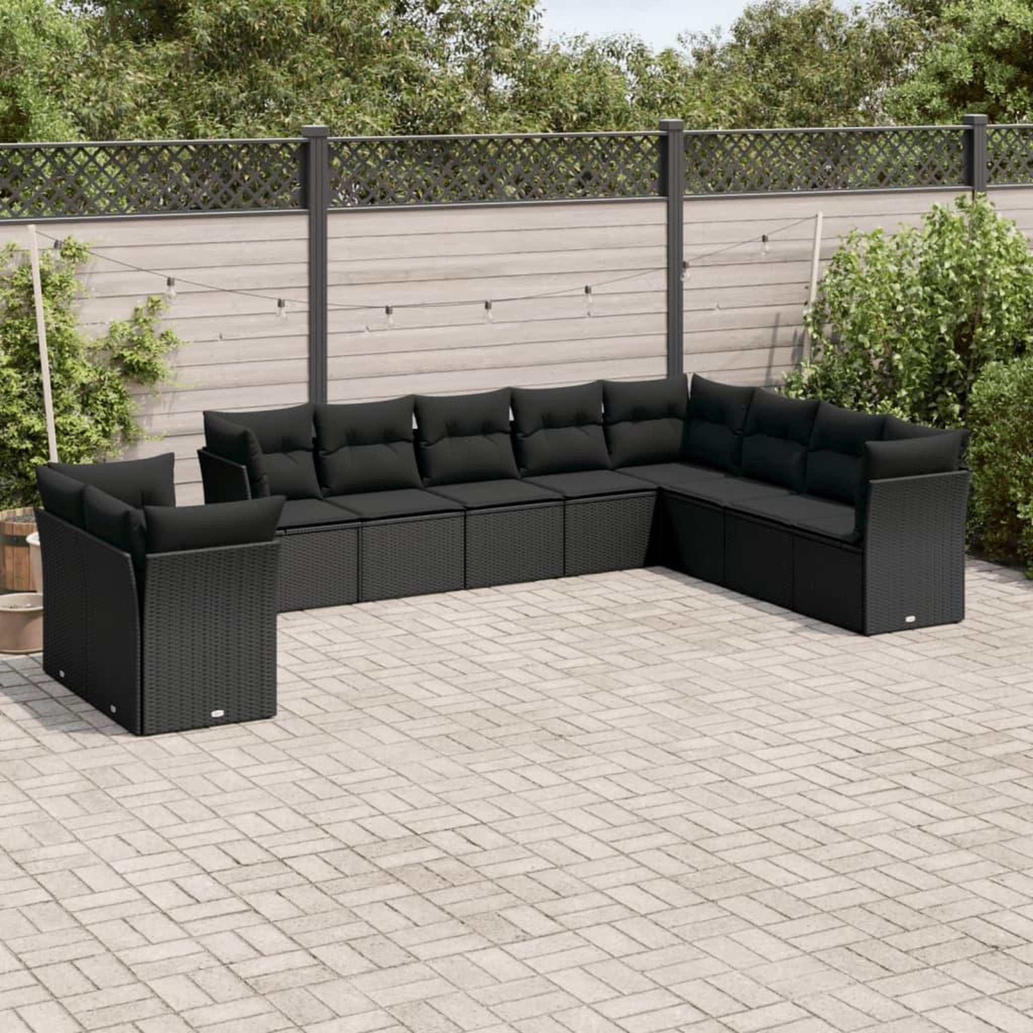 VIDAXL Salon de jardin 10 pcs avec coussins noir resine tressee