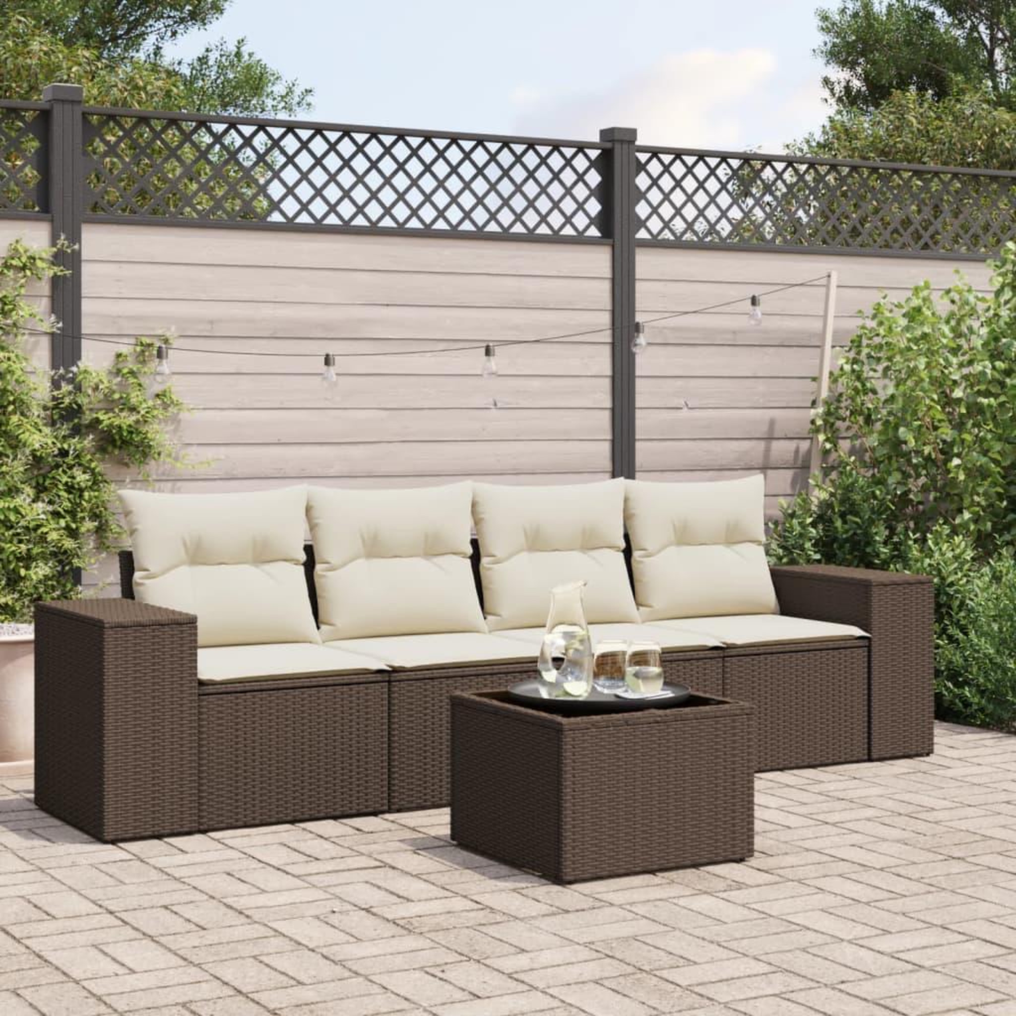 VIDAXL Salon de jardin avec coussins 5 pcs marron resine tressee