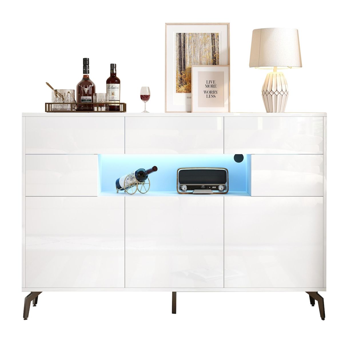 MERAX Buffet 5 porte(s) 3 tiroir(s) - 140 cm blanc led mdf
