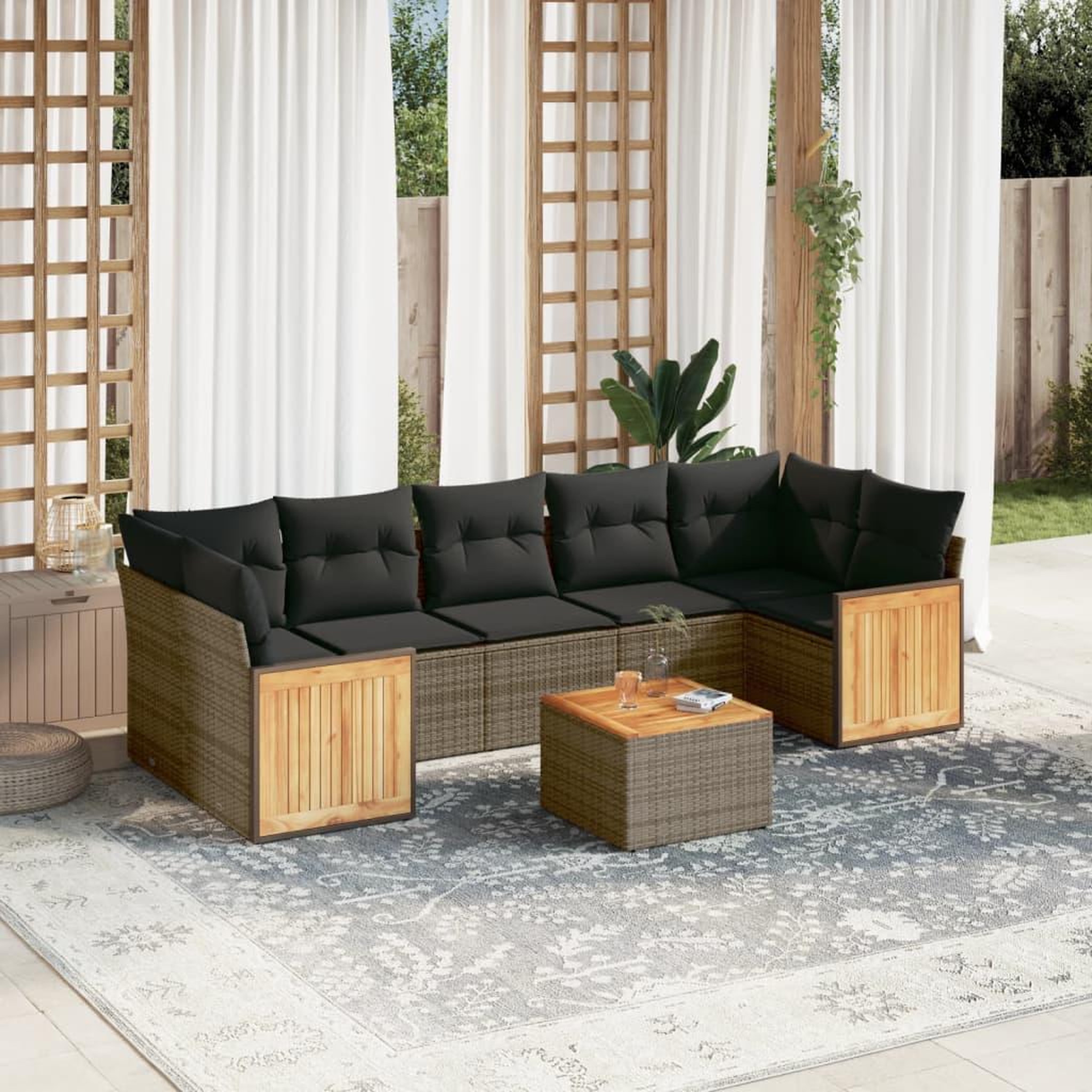 VIDAXL Salon de jardin 8 pcs avec coussins gris resine tressee