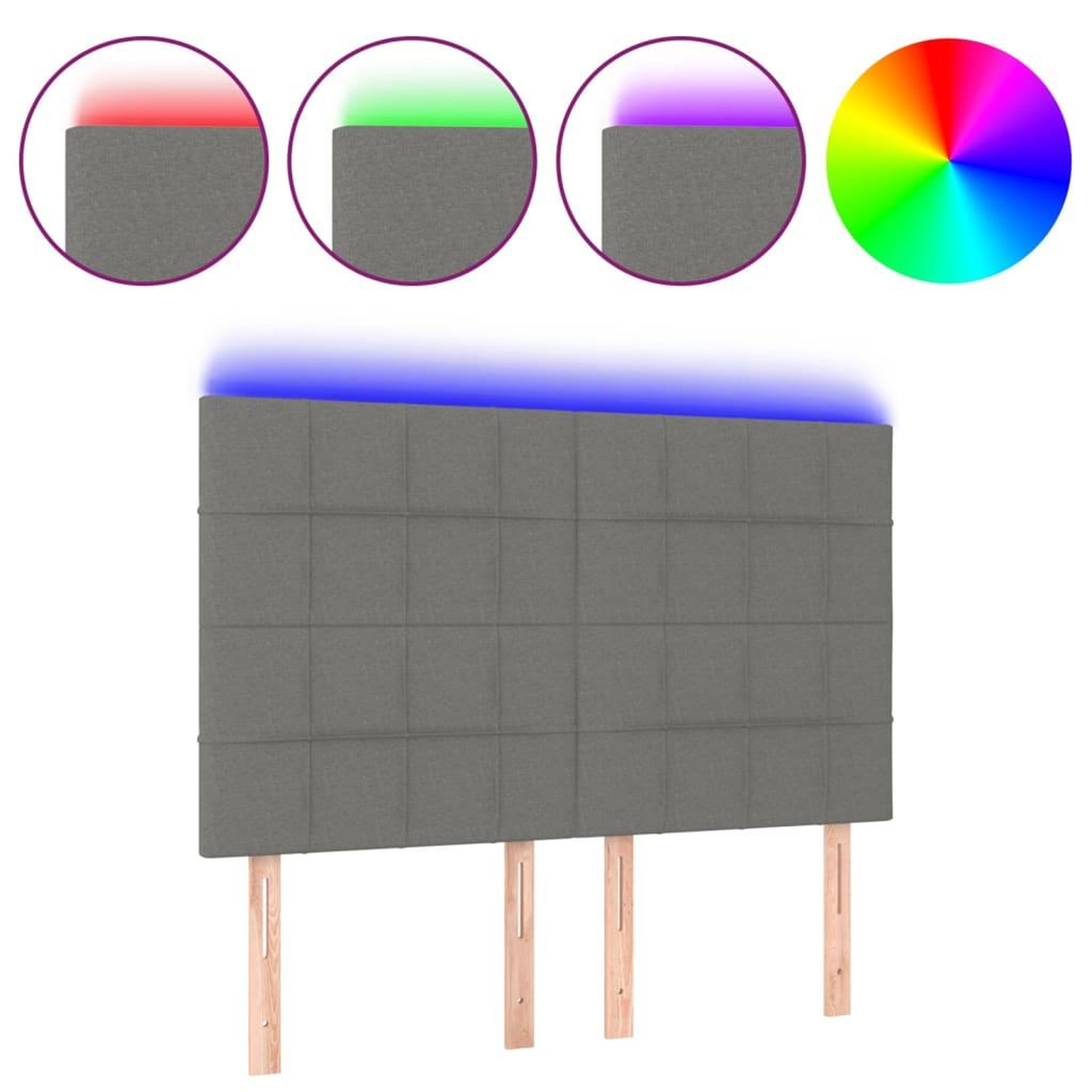 Voir la diapositive 2 : VIDAXL Tete de lit a LED Gris fonce 144x5x118/128 cm Tissu