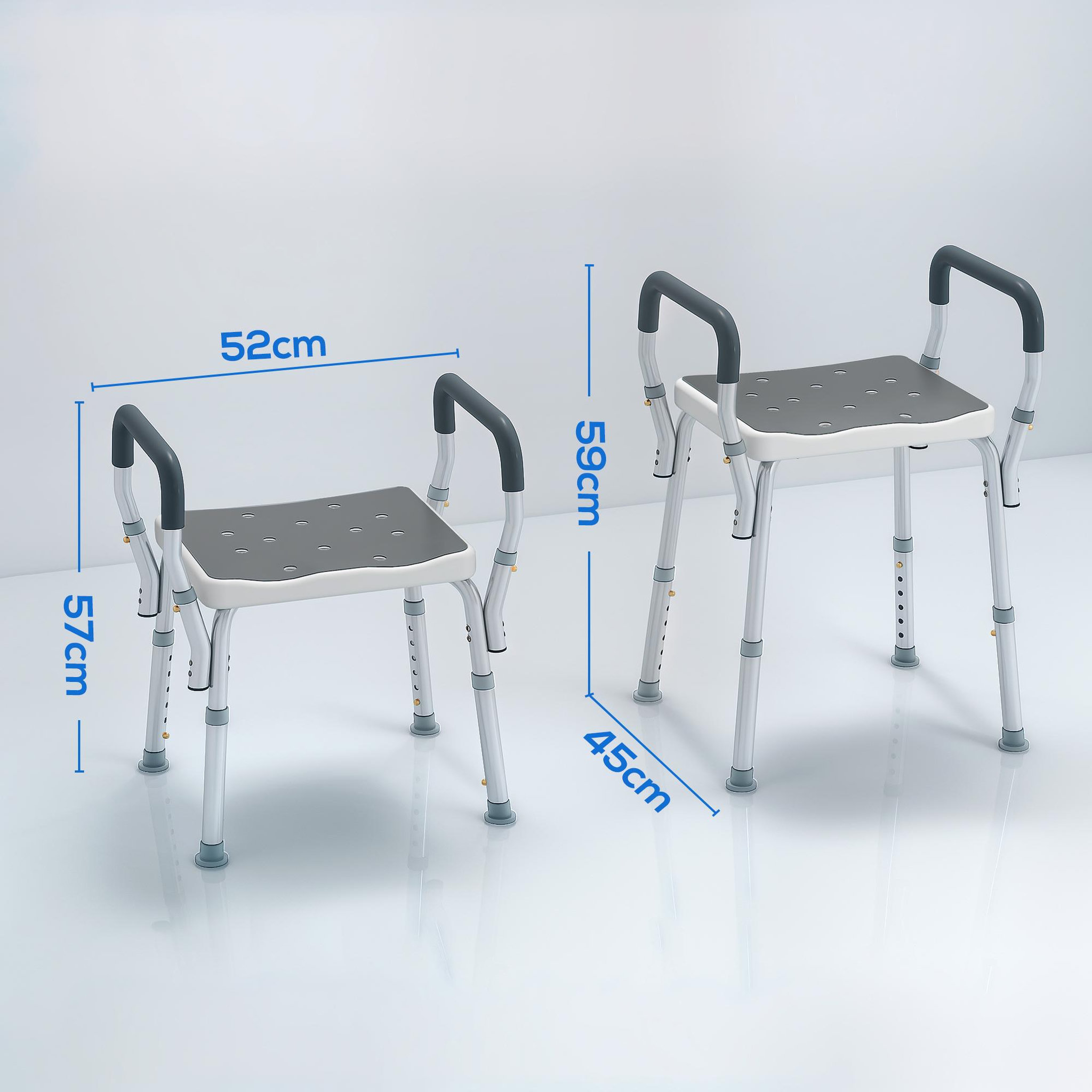 Voir la diapositive 3 : HOMCOM Chaise de douche tabouret de douche antidérapant - hauteur réglable, accoudoirs - alu hdpe gris