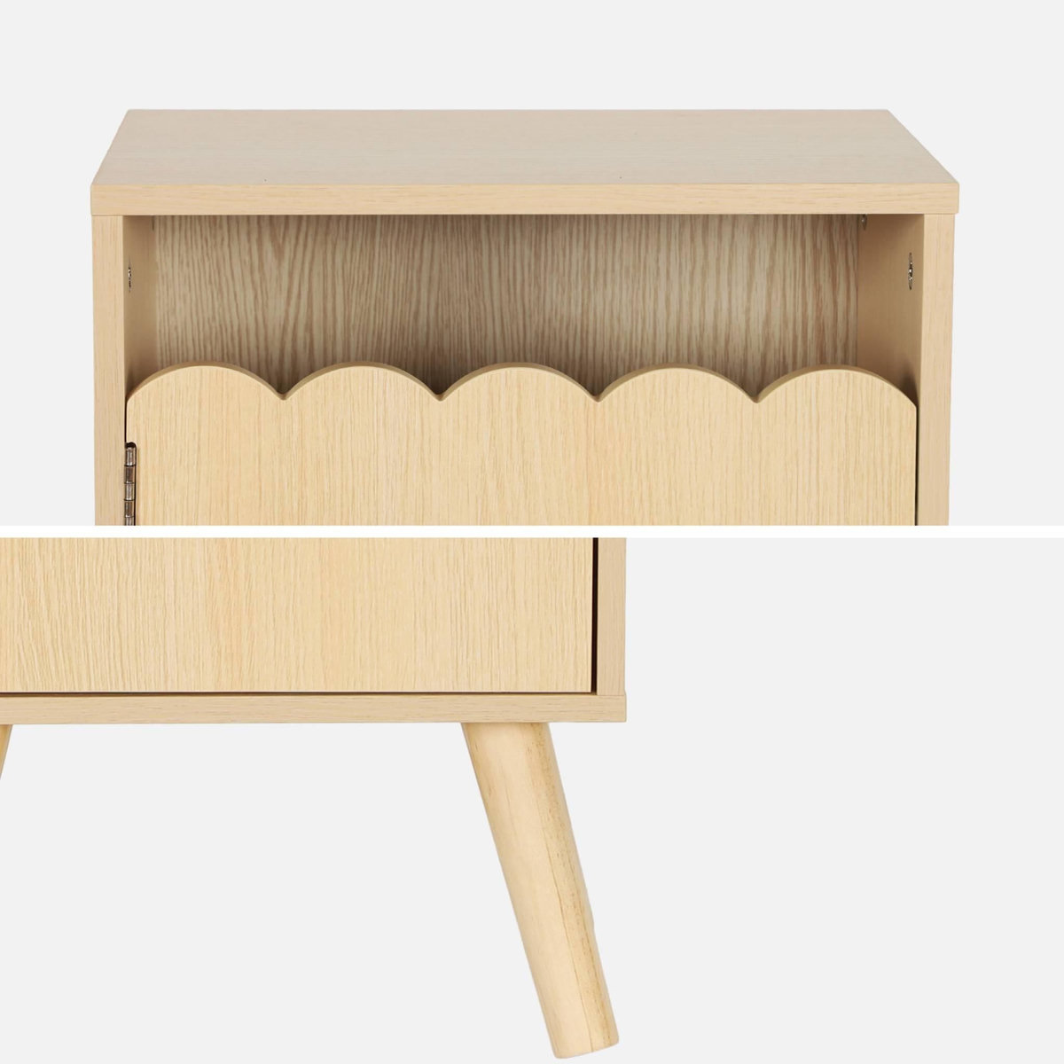 SWEEEK Table de chevet enfant décor bois naturel 1 porte. pieds bois de pin - 34 x 23.5 x 52 cm  - Azur