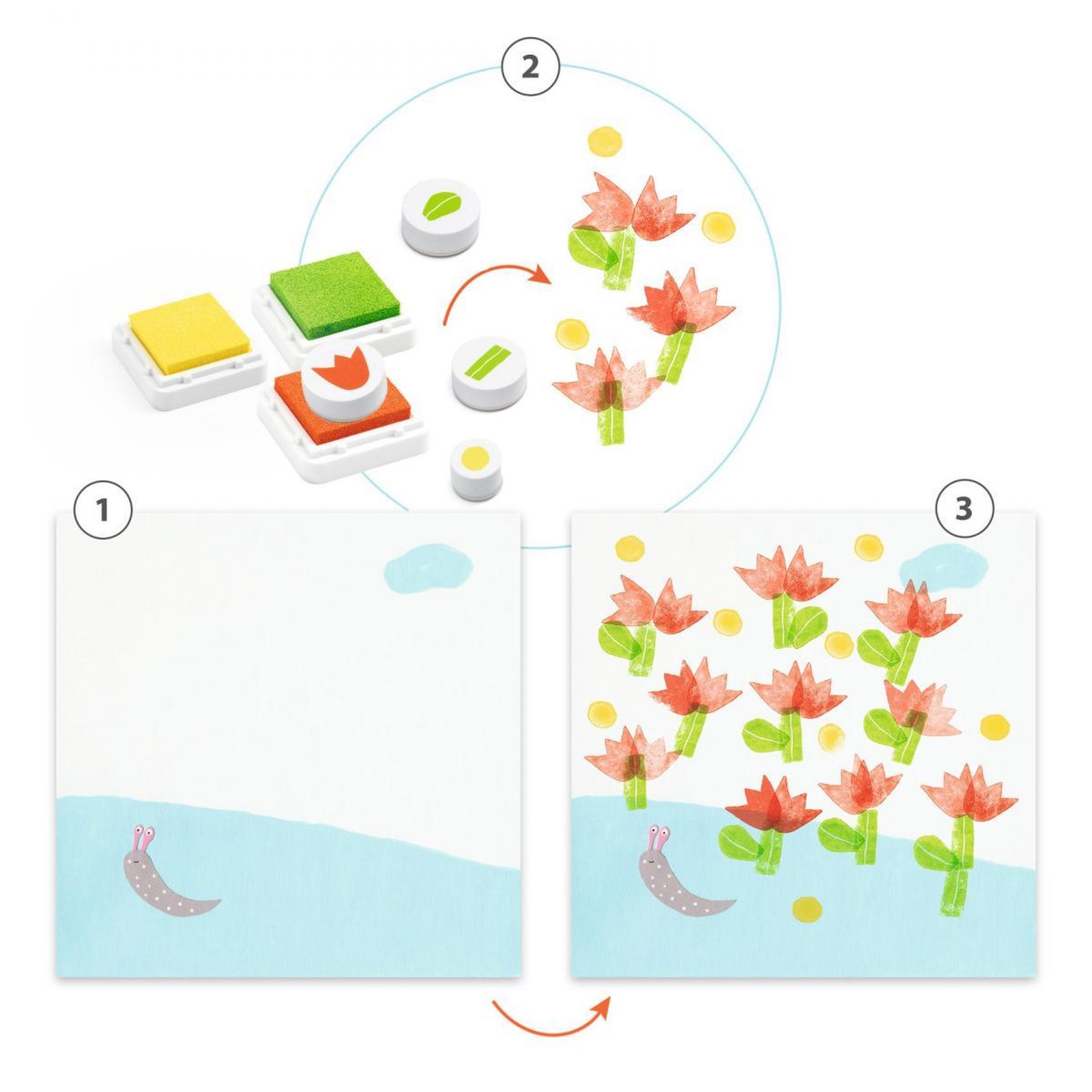 Voir la diapositive 4 : Djeco Avec des fleurs coffret de tampon