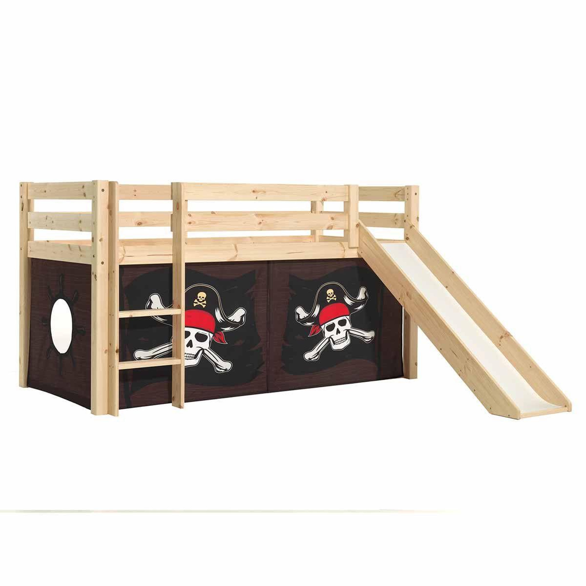 Paris Prix Lit Enfant Surélevé Avec Toboggan  Pino Caribian Pirates  90x200cm Naturel