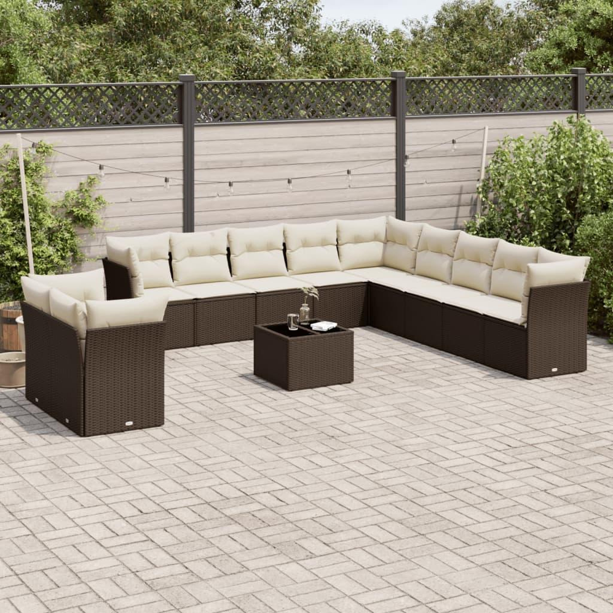 VIDAXL Salon de jardin avec coussins 12 pcs marron resine tressee